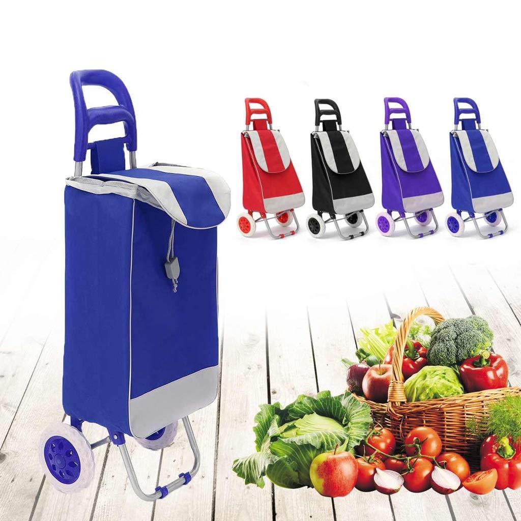 Collapsible Folding Wagon Cart - 45L Foldable Shopping Trolley with Wheels, Push Tote Basket for Groceries, Beach, Picnic & Camping - Durable Oxford Fabric Reusable Shopping Bag (Red)