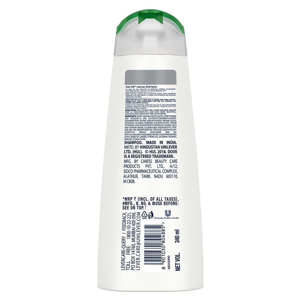 Dove Hair Fall Rescue Shampoo for Weak & Damaged Hair - 340ml | Strengthens & Reduces Hair Loss | For Daily Hair Care Routine & Scalp Health
