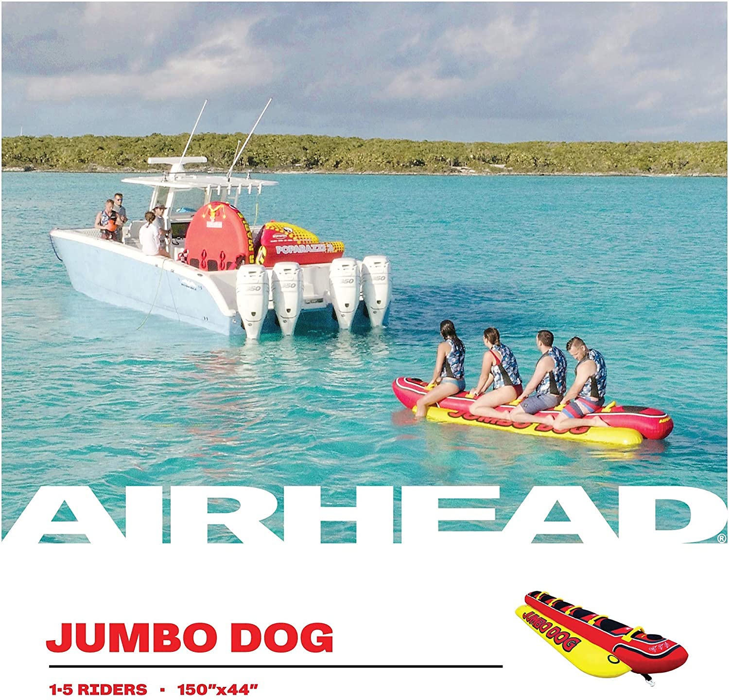 **Airhead Hot Dog Towable Tube for Boating & Water Sports - Durable Neoprene Seat Pads, Double-Stitched Nylon Cover, Boston Valve for Easy Inflation - Perfect for Lake, River & Beach Fun**