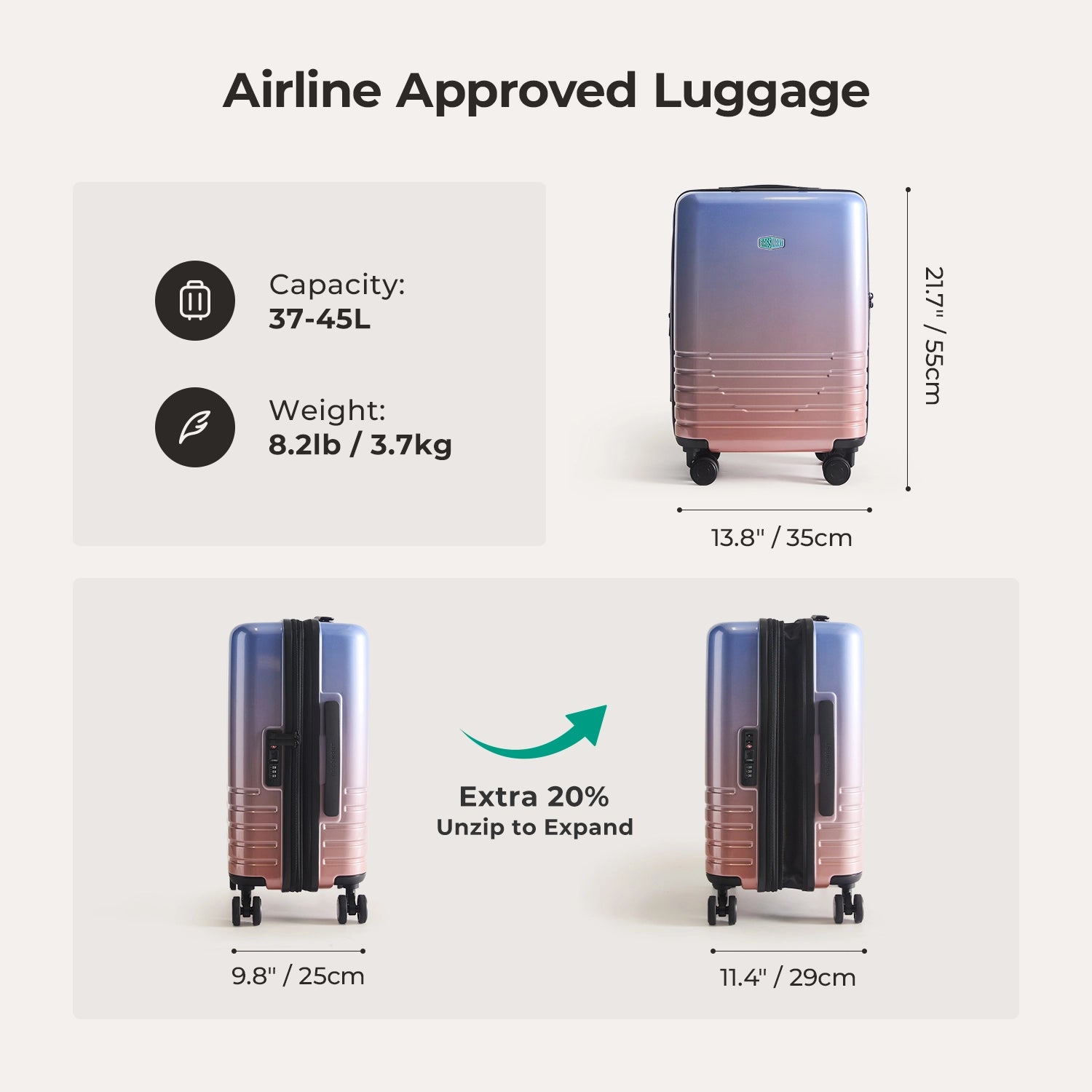 Getaway 20 Carry On Aurora - Lightweight Durable Travel Luggage for Weekend Trips & Business Travel