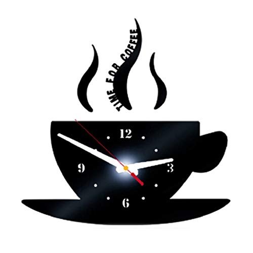 DIY 3D Mirror Wall Sticker - Bummyo Coffee Shape Removable Acrylic Wall Art Decor with Clock, Perfect for Home, Office, and Cafe Decoration
