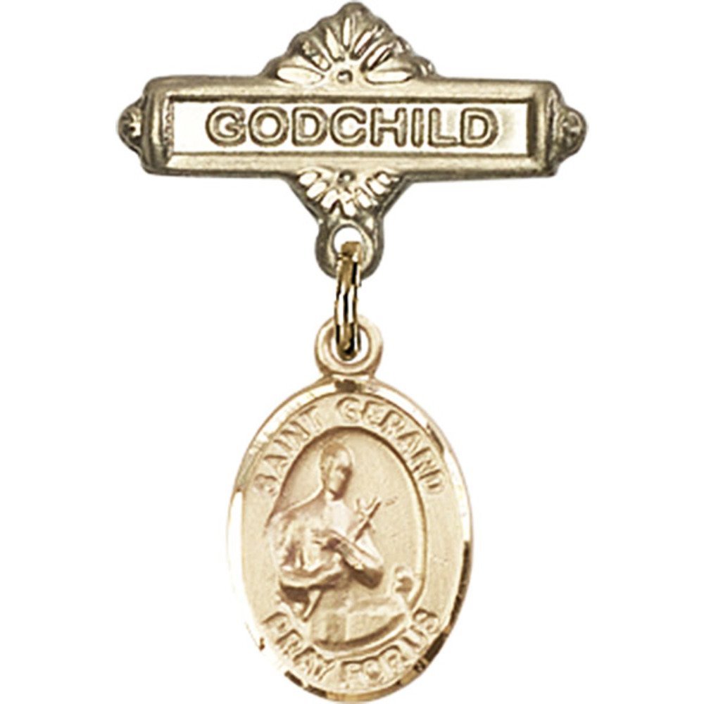 St. Gerard Gold Filled Baby Badge Pin - 1 X 5/8 Inch Religious Charm for Godchild - Perfect for Baptism, Christening & First Communion Gifts