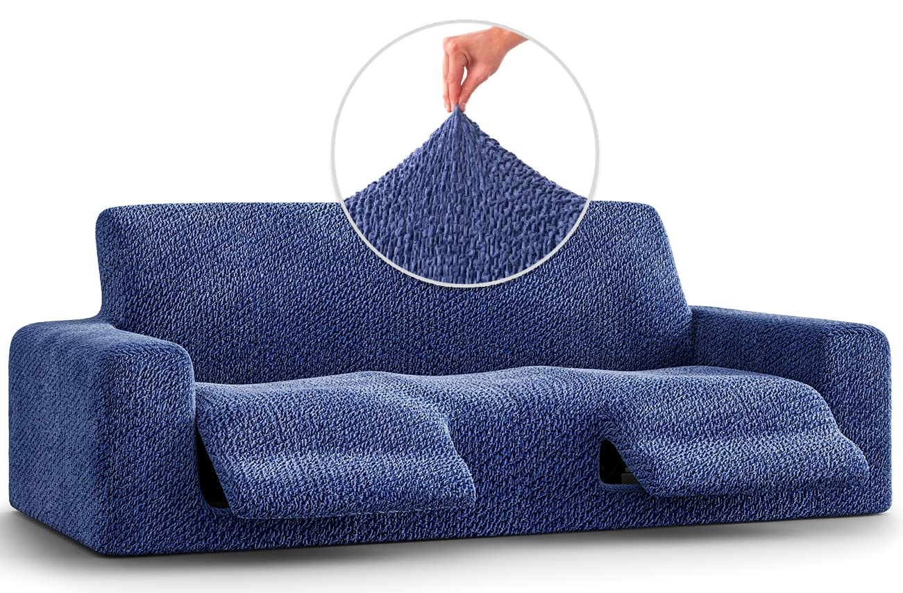 PAULATO BY GA.I.CO. Soft Velvet Stretch Recliner Sofa Cover - Furniture Protector for Living Room, Bedroom - Blue (87x42x40 inches) - Perfect for Pets, Kids & Everyday Use