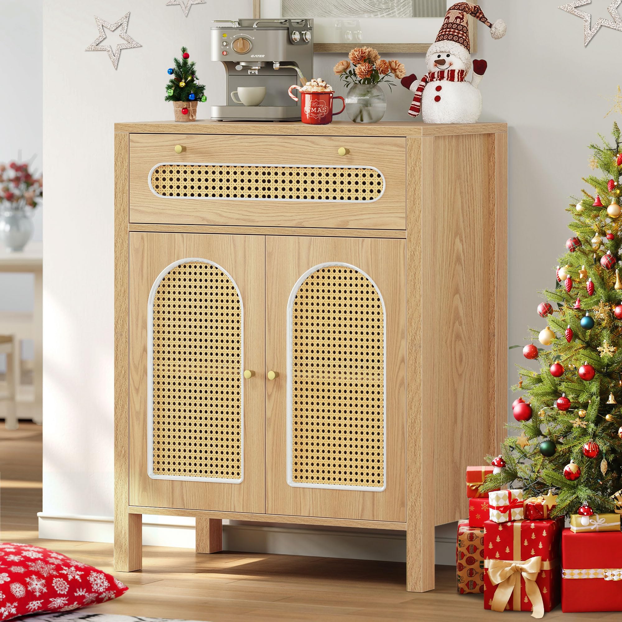 DWVO Sideboard Buffet Cabinet with Rattan Doors - 36