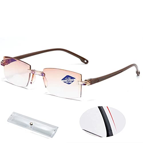 Silylvia Reading Glasses for Men & Women - Progressive Bifocal Near & Far Vision - Anti-Blue Light & Sapphire High Hardness Lenses (+3.5, Brown Frame) - Perfect for Computer Work, Reading & Daily Use