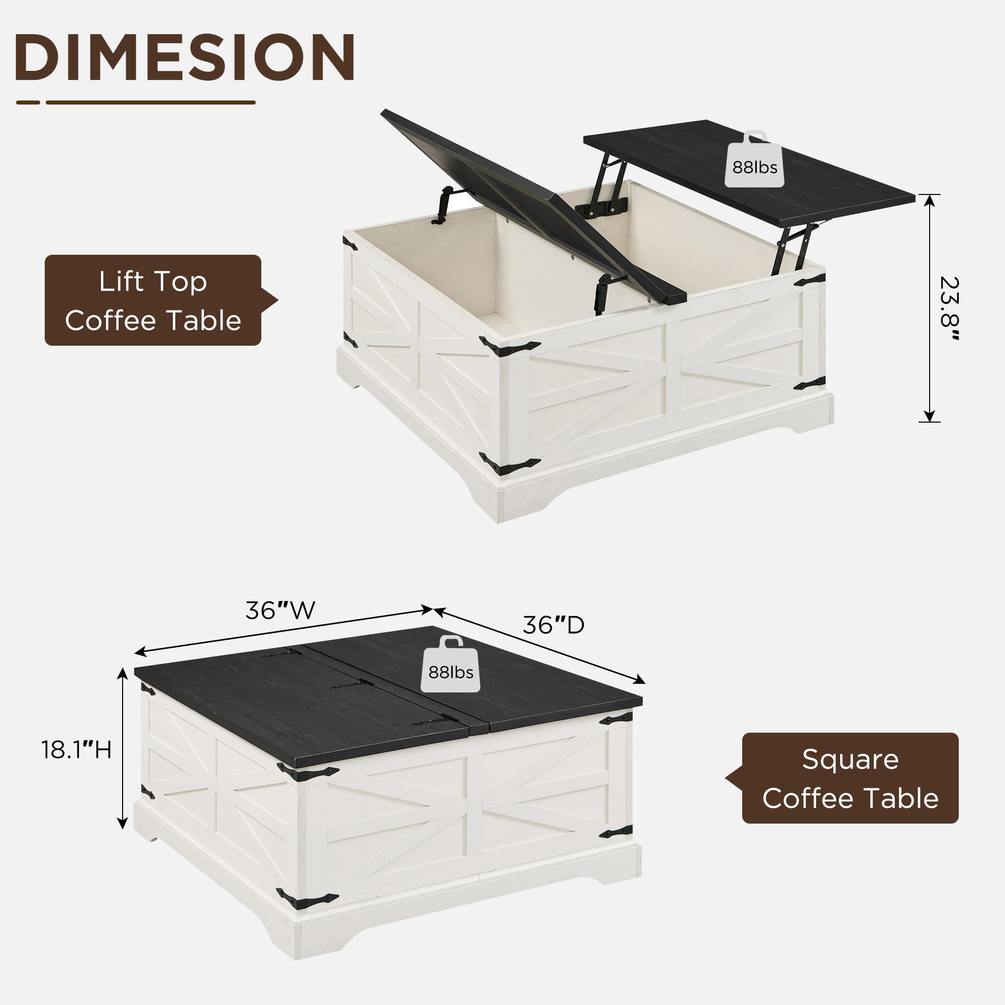 Farmhouse Lift Top Coffee Table with Storage - 36