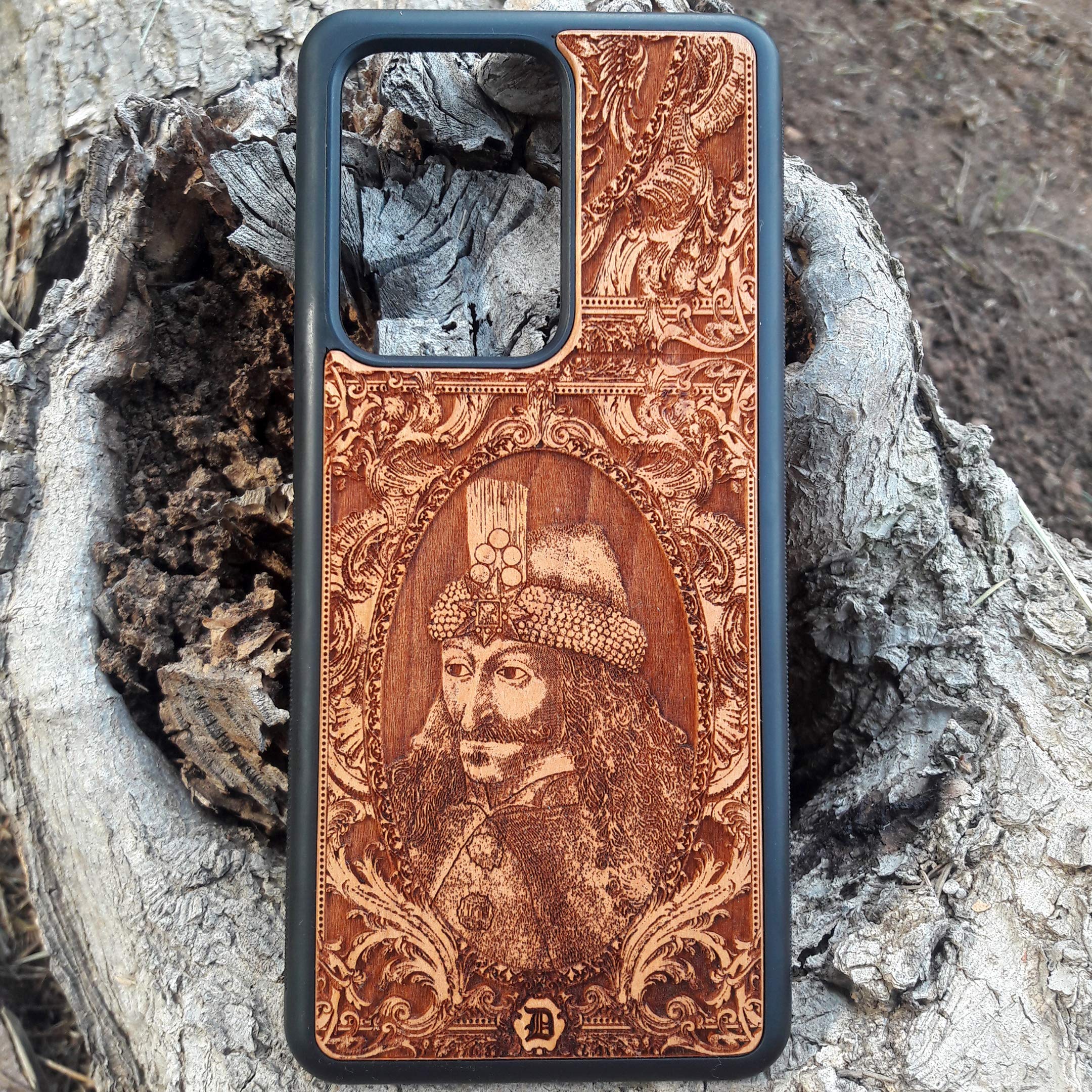 Vlad the Impaler Dracula Laser Engraved Wooden Phone Case for iPhone 16 15 14 13 12 11 Pro Max Mini & Samsung Galaxy S25 S24 S23 S22 S21 S20 Ultra Plus - Eco-Friendly Slim Durable Wood Cover - Perfect for Halloween, Gothic Style & History Lovers