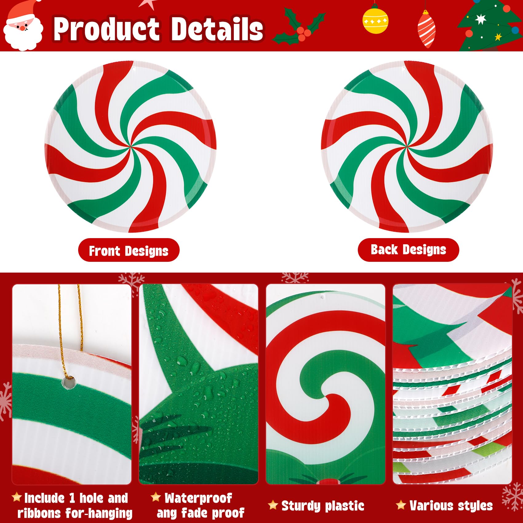 Roberly 18-Piece Large Double-Sided Candy Cane Christmas Decorations Set - 12