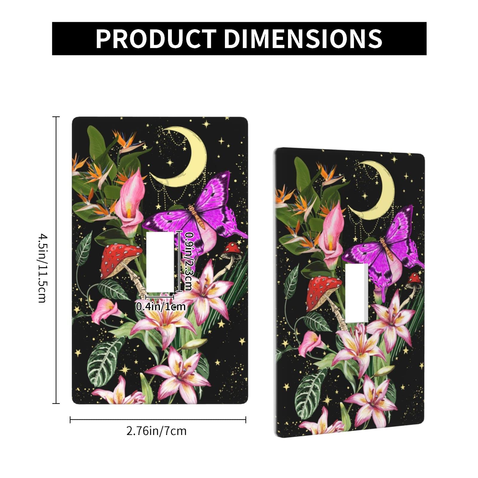 Decorative Mushroom Butterfly Flowers Single Gang Toggle Light Switch Wall Plate Cover - Stylish Kitchen & Home Decor Accessory for Living Room, Bedroom, Nursery