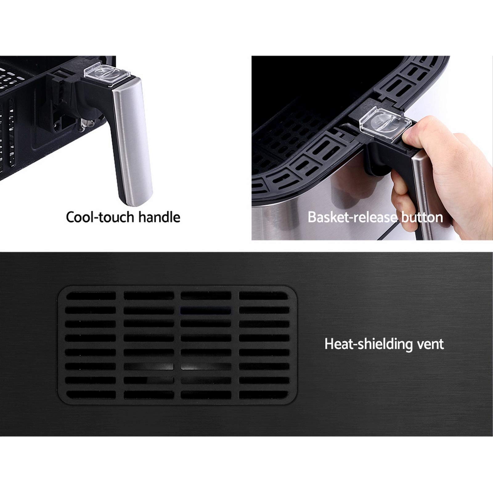 Devanti 7L Air Fryer with LCD Display - Oil Free Healthy Cooking, Large Capacity Air Fryer Oven for Family, Silver - Perfect for Crispy Fries, Chicken Wings & Baking at Home