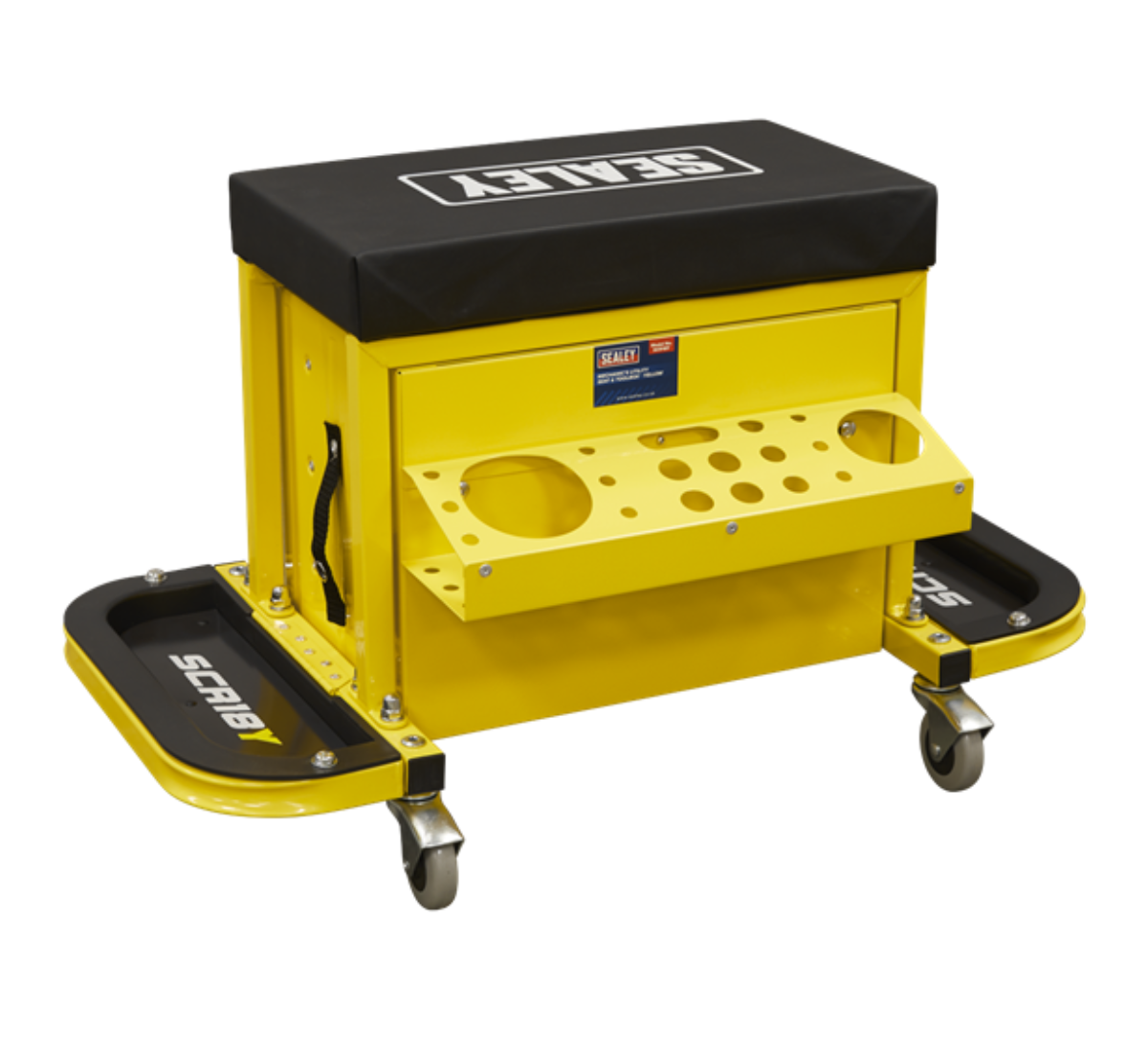 Sealey Heavy Duty Mechanics Utility Seat & Tool Box with Storage - Portable Workbench Stool for Garage, Workshop, and Auto Repair - Perfect for Mechanics and DIY Enthusiasts