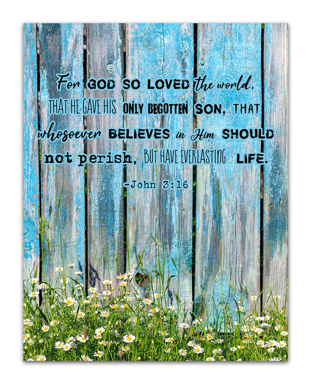 TJ Originals - John 3:16 Bible Verse Wall Art Print - 11x14 Inches Christian Scripture Decor - Inspirational Gift for Family, Friends & Women (Blue Palette) - Perfect for Home, Office & Church Decor