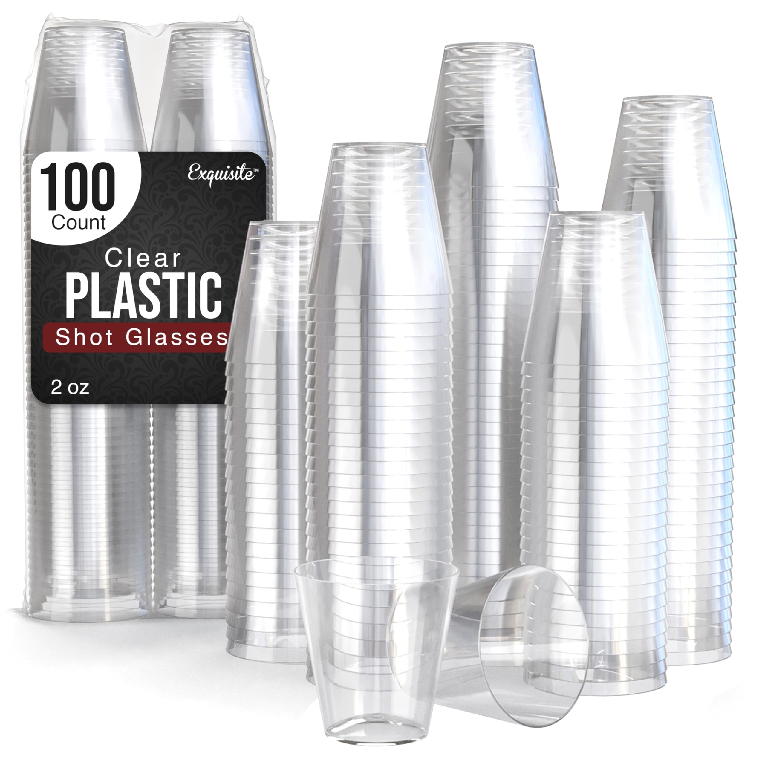 100-Pack 2 Oz Clear Plastic Disposable Shot Glasses - Bulk Party Supplies for Cocktails, Vodka, Tequila - Perfect for Weddings, Birthday Parties & Bar Events