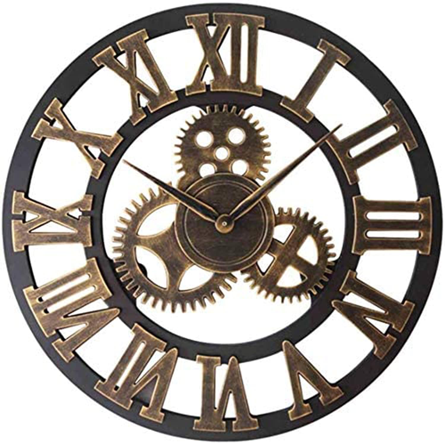 Vintage Gear Large Outdoor Garden Wall Clock - 23 Inch Wooden Imitation Iron Round Silent Clock for Home, Patio, Yard & Indoor Decor | Perfect for Farmhouse, Cottage & Backyard Décor