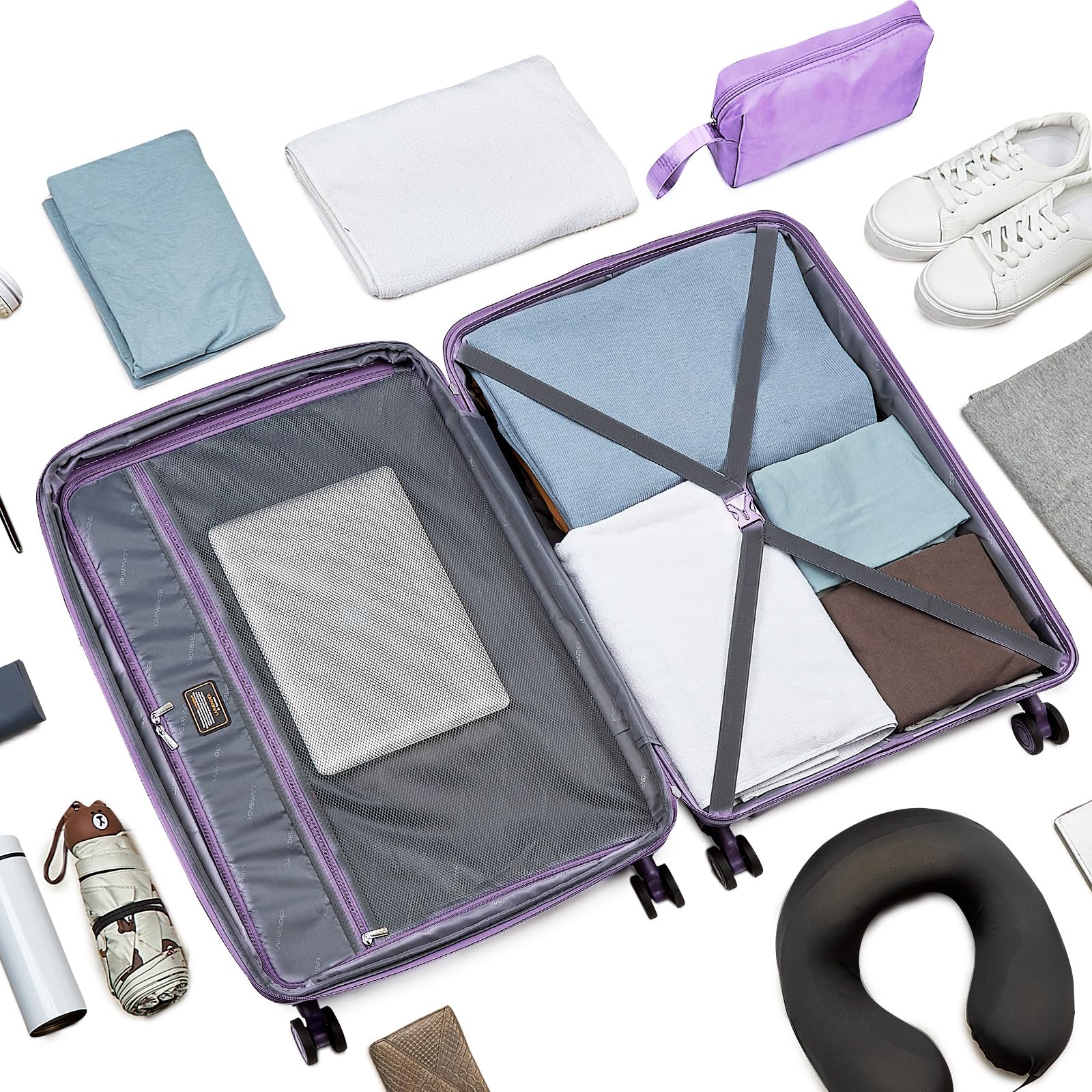 3-Piece Lavender Hardshell Luggage Set - 20in Carry-On Suitcase with Spinner Wheels & Expandable Design, Includes Travel Backpack - Perfect for Air Travel, Business Trips & Family Vacations (LAVENDER/20/BP/TB)