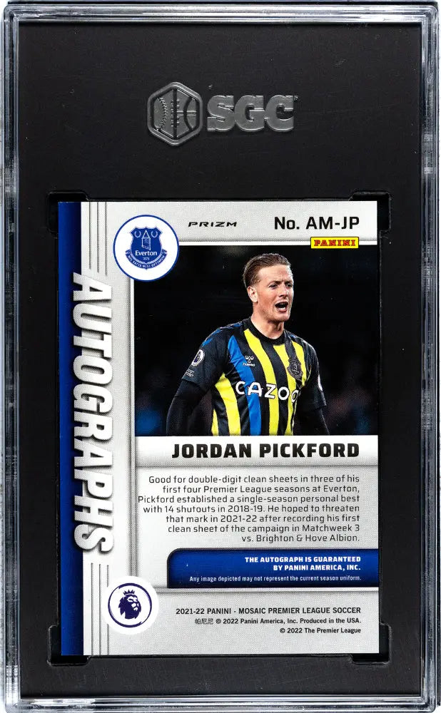 2021 Panini Mosaic Premier League Jordan Pickford Autographed Soccer Card SGC 9 Gem Mint - Perfect for Soccer Memorabilia Collectors and Everton FC Fans Display