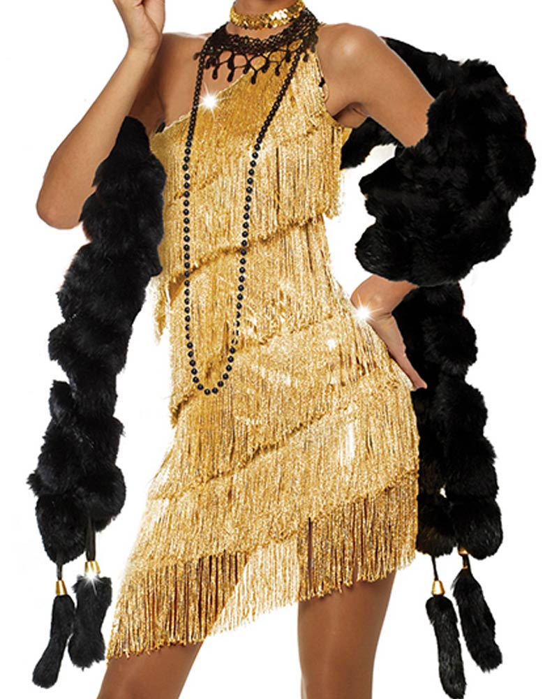 20s Dazzling Gold Flapper Women's Costume - 1920s Gatsby Party Dress - Perfect for Roaring 20s Theme Parties, Halloween, and Vintage Events