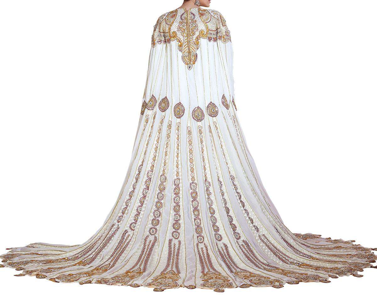 Elegant Gold & Off-White Gray Modern Moroccan Wedding Dress Long Sleeve Caftan - Perfect for Bridal Showers, Destination Weddings & Special Occasions