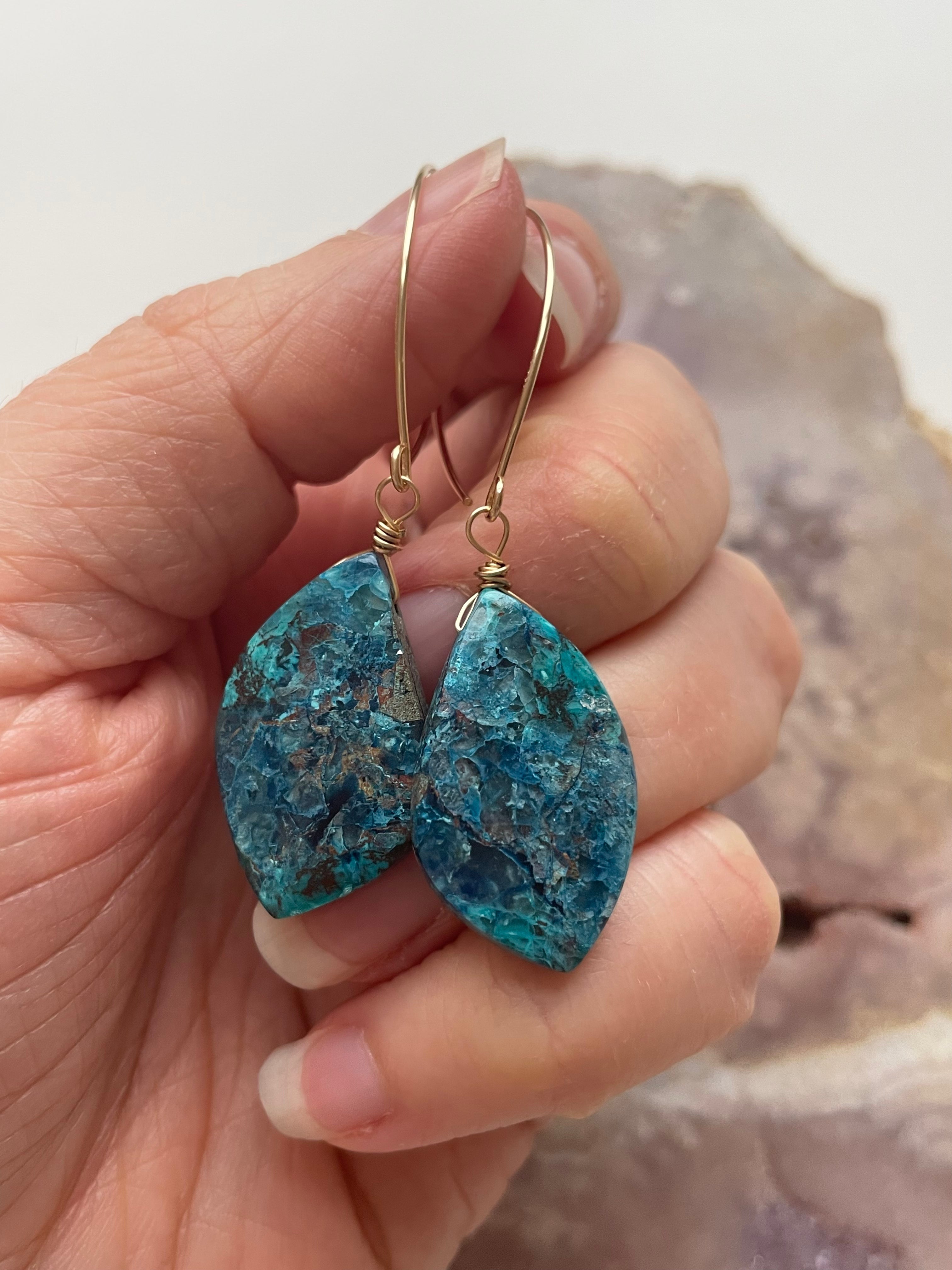 Shattuckite Gold Filled Statement Earrings for Women - Elegant Bohemian Jewelry for Parties, Weddings & Everyday Wear