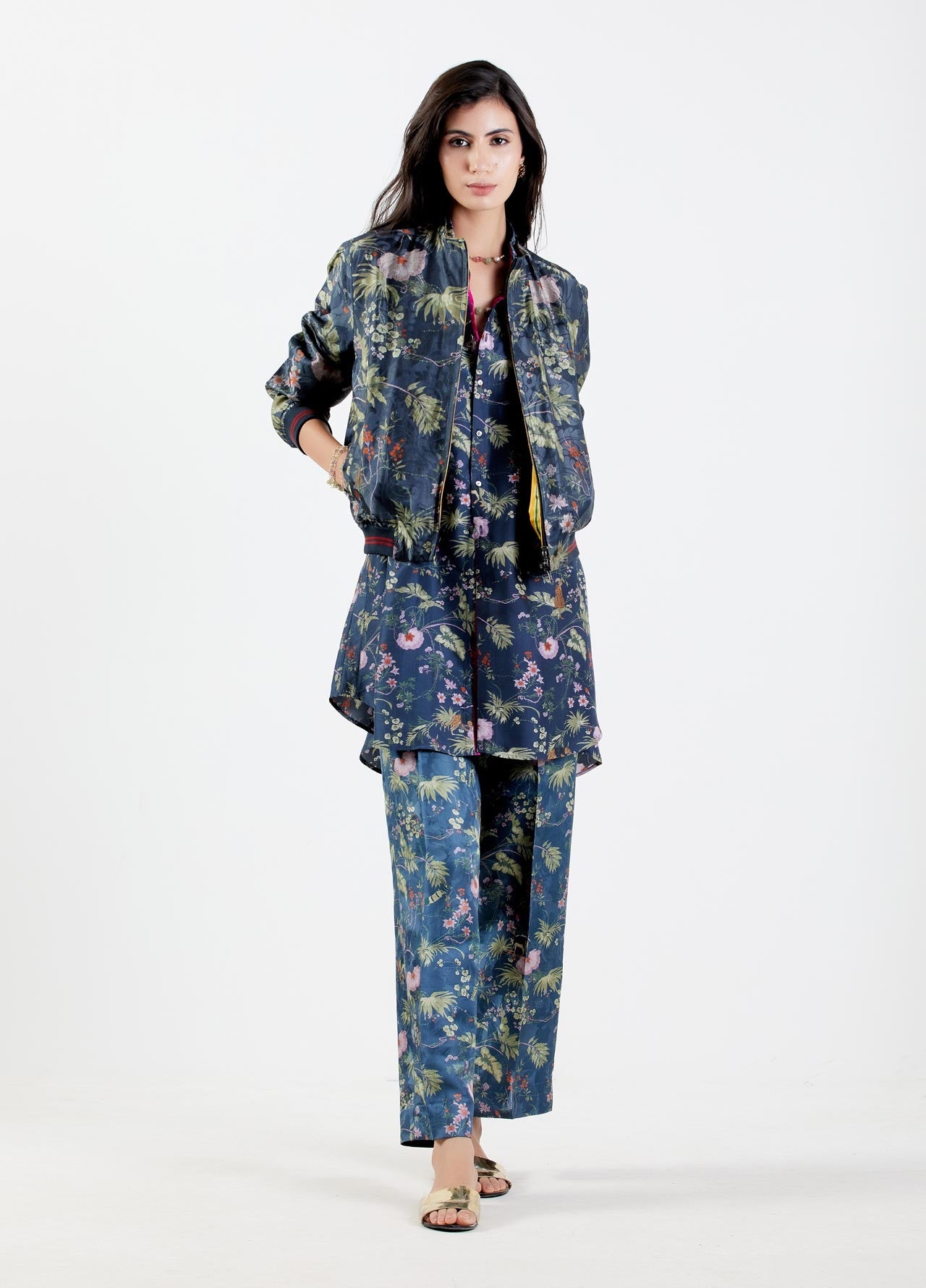 Janbaaz Bomber Jacket - Premium Silk Damask in Midnight Blue | Stylish Men's Outerwear for Casual & Night Out
