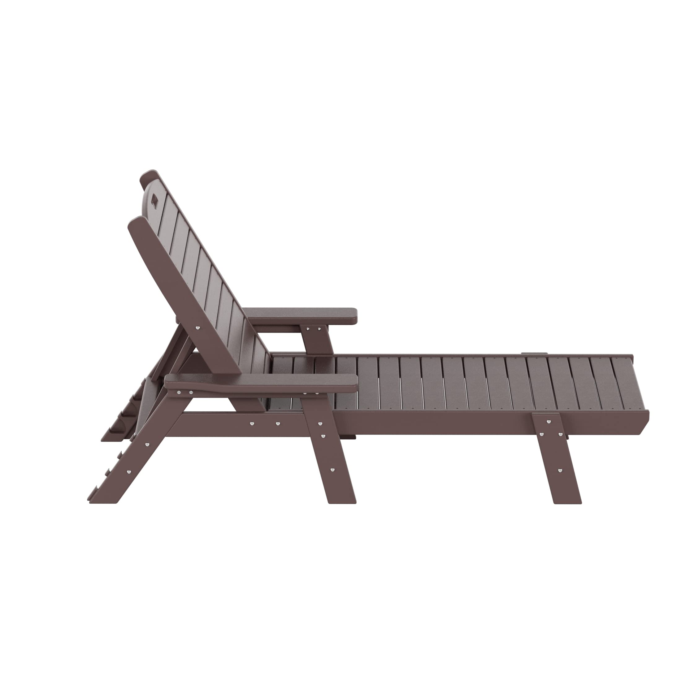 Premium HDPE Adirondack Reclining Chaise Lounge - Durable Poly Lumber Outdoor Chair with Armrests | UV & Weather Resistant for Patio, Backyard, Beach, Poolside | Perfect for Relaxing, Sunbathing & Outdoor Entertaining (Dark Brown)