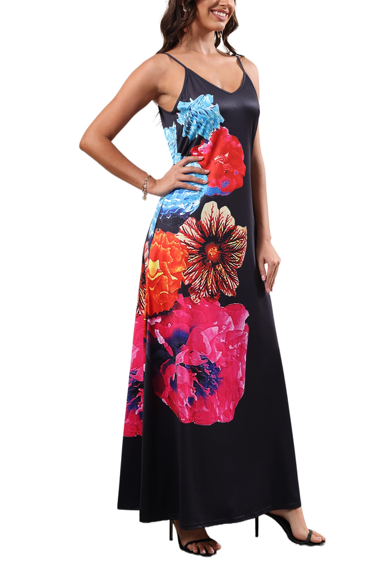 2025 Plus Size Maxi Dress for Women - Floral Sleeveless Long Sundress with Pockets | Summer Casual & Sexy Vacation Dress for Beach, Party & Outdoor Events