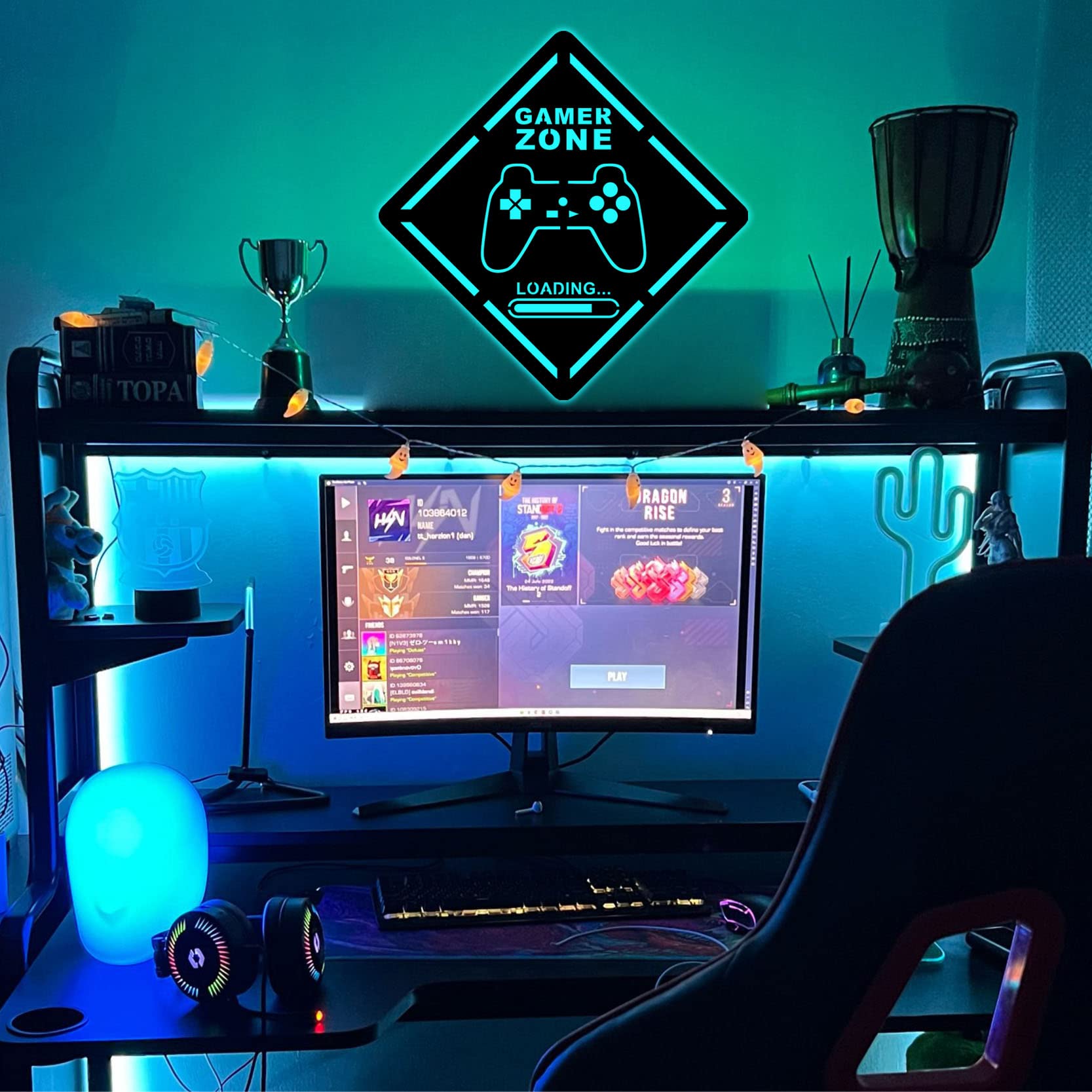 LED Backlit Wooden Gaming Wall Art - Gamer Sign Decor for Living Room & Game Room - Unique Loading Screen Home Decor & Funny Gift for Dad - Perfect for Man Cave, Gaming Setup & Gamer Birthday Presents