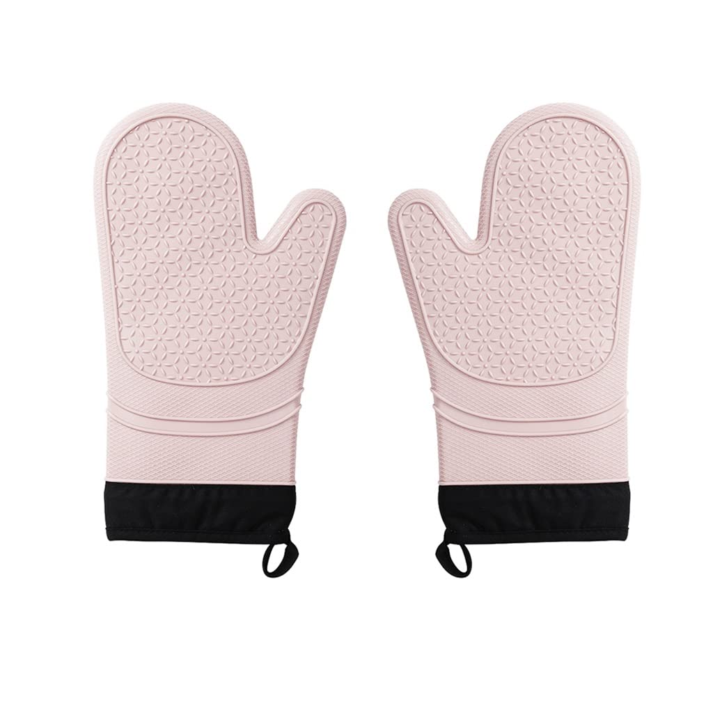 Heat Resistant Silicone Oven Gloves - Thick Cotton Lined Kitchen Mitts for Baking, Grilling & Cooking - Microwave Safe Household Gloves (Color C, One Size Fits Most) - Perfect for Baking Cookies, Handling Hot Pans & BBQ Grilling