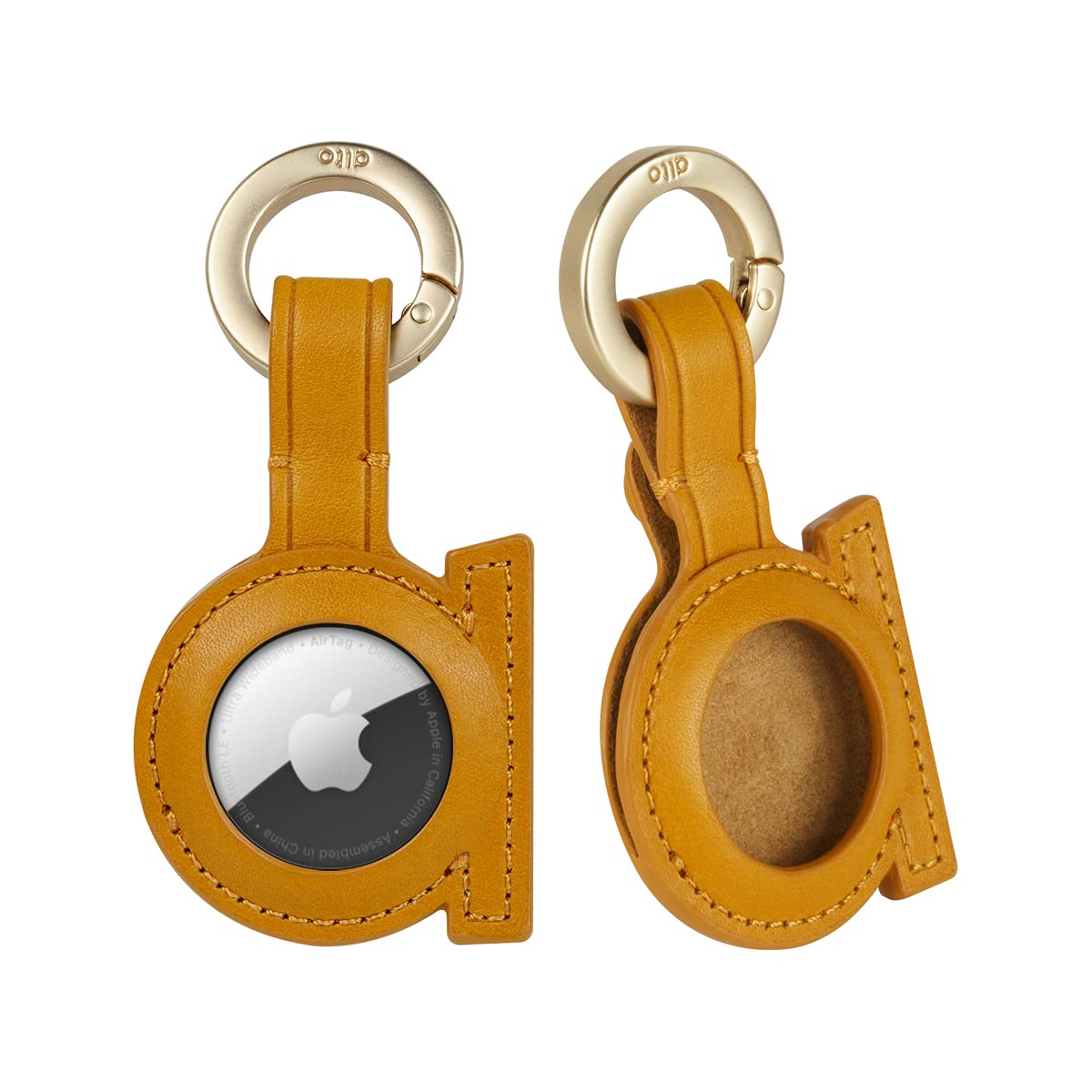 Premium Italian Leather AirTag Keychain Holder - Compatible with Apple AirTag, Durable Key Ring & Pet Collar Accessory (Caramel Brown) - Perfect for Keys, Wallets, Luggage & Pet Tracking