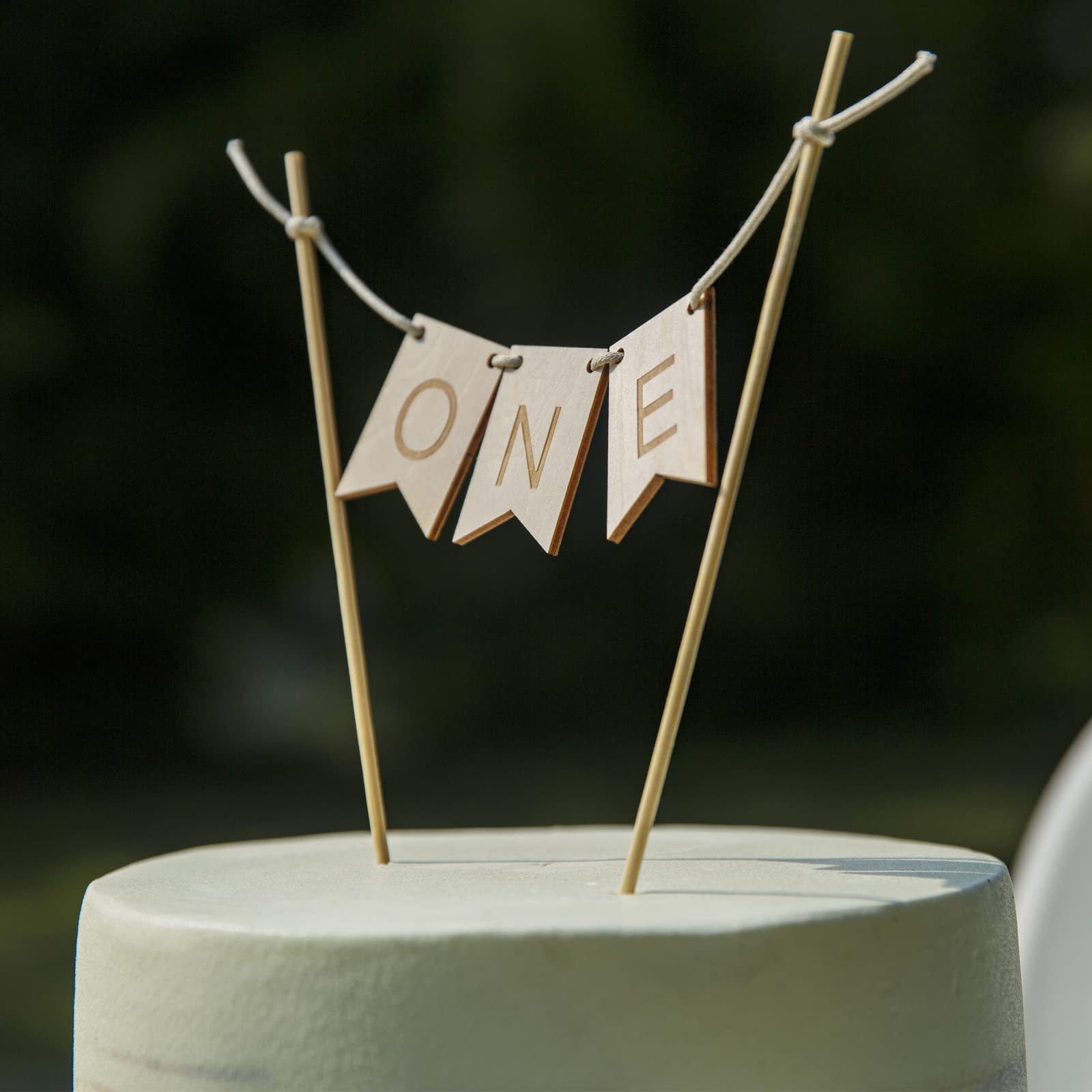 Wooden 'One' Cake Topper for 1st Birthday - Handmade Wood One Banner Cake Decorations | First Birthday Party Supplies | Perfect for Cake Smash Photos, Baby's Milestone Celebration & Gender Neutral Birthday Party Decor