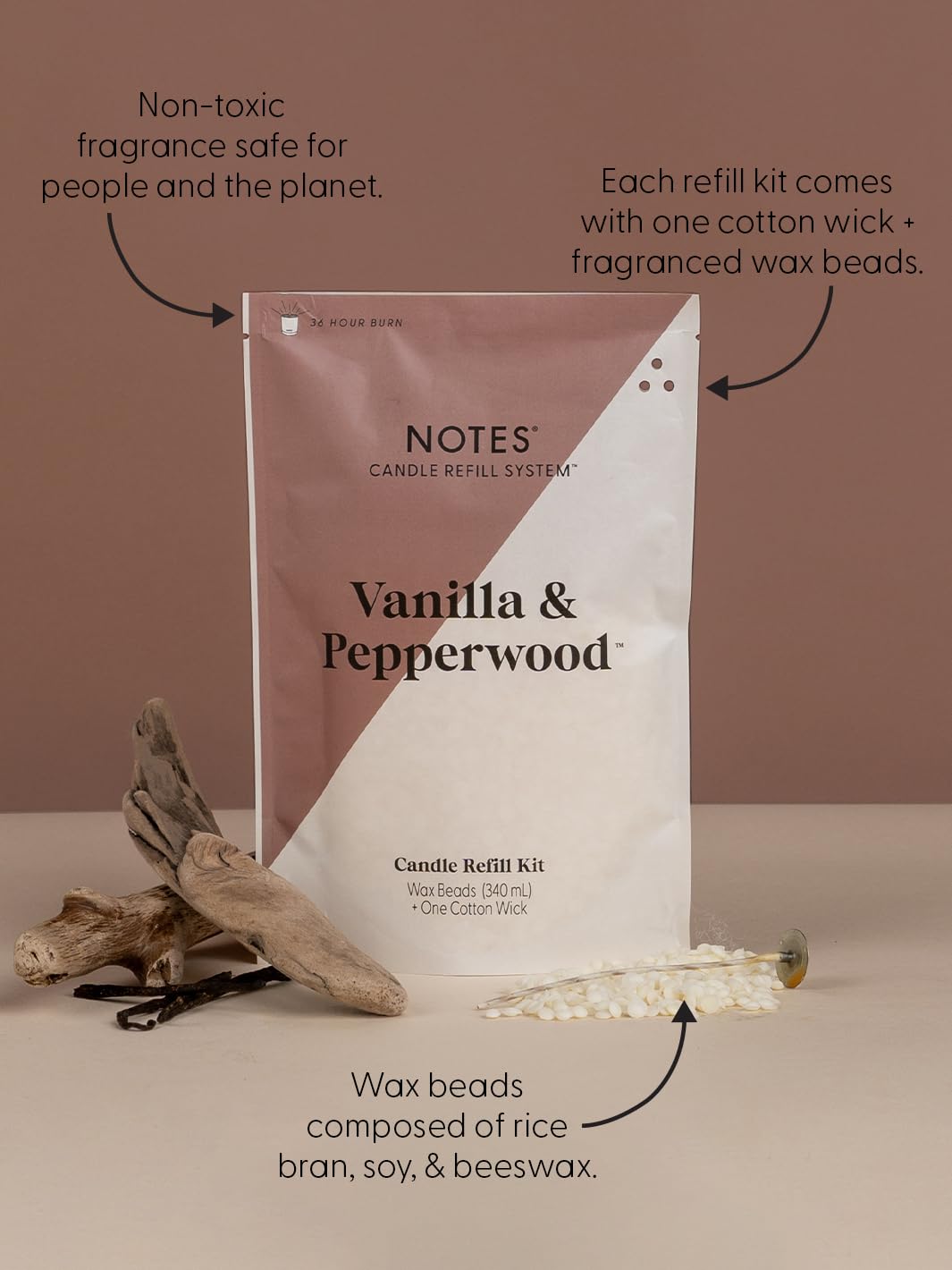 NOTES Sustainable Candle Starter Kit - Eco-Friendly Refillable Candles with Warm Cozy Duo Scents | 100% Natural Soy Wax | Turmeric Pumpkin Chai & Vanilla Pepperwood Fragrance | Perfect for Fall Decor, Home Aromatherapy, and Cozy Evenings