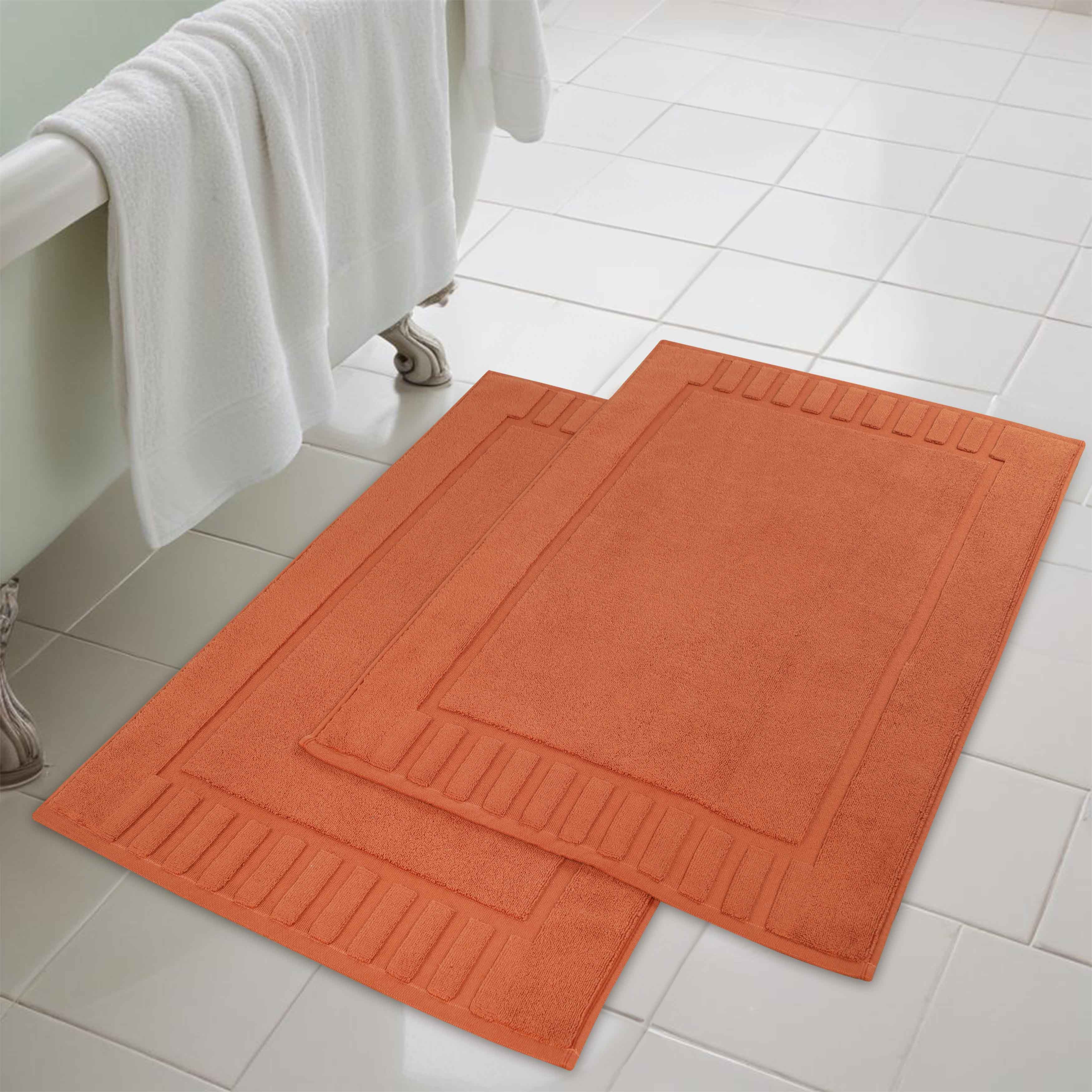Premium Cotton Modern Geometric Border Bath Mat Set of 2 - Ultra Absorbent, Non-Slip, Quick Dry Bathroom Rug for Bath, Shower & Vanity Area