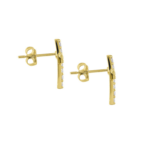14K Yellow Gold Simple Cross Stud Earrings with Round CZ Stones - Elegant Christian Jewelry for Women, Perfect for Church, Weddings & Everyday Wear