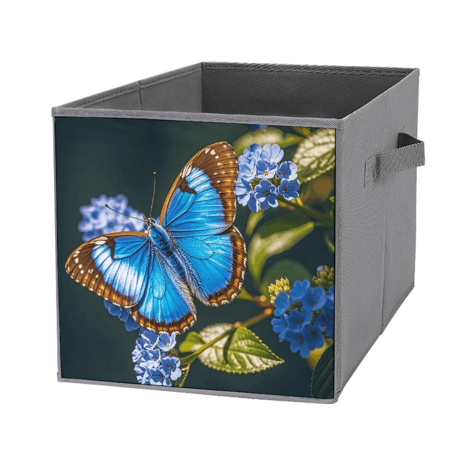 1PCS Collapsible Storage Bins with Handles - Blue Butterfly Printed Foldable Organizer Box for Home, Closet, Shelves & Office | Space Saving Storage Solution for Toys, Books & Household Items