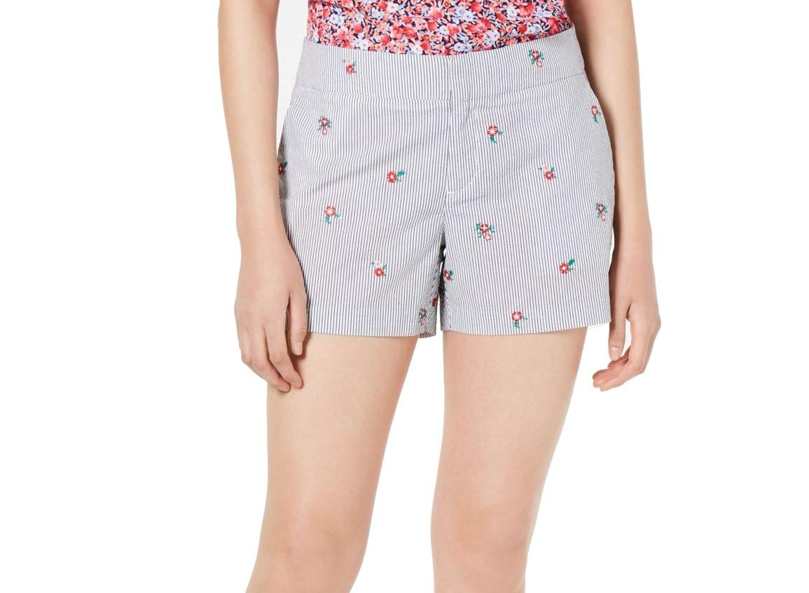 Maison Jules Women's Seersucker Floral Print Dress Shorts - Navy Blue Size 8 | Casual Summer Outfit, Beach Vacation, Brunch Date
