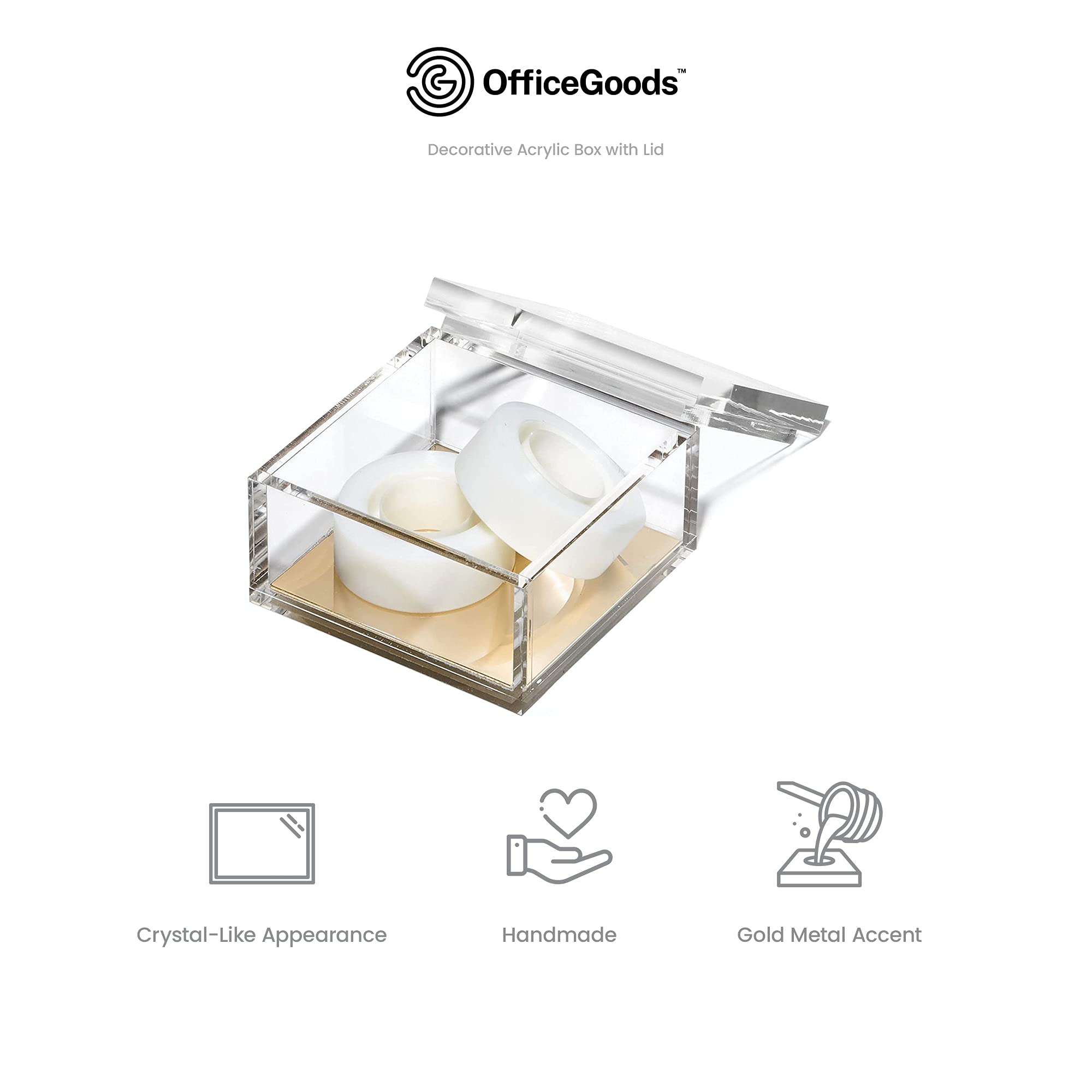 OfficeGoods Acrylic Desk Organizer with Gold Base - Stylish Storage Box for Home Office, Kitchen Counter, Bathroom Vanity & Display Shelves - Perfect for Organizing Jewelry, Makeup, Office Supplies & Collectibles - Extra Large Desktop Organizer