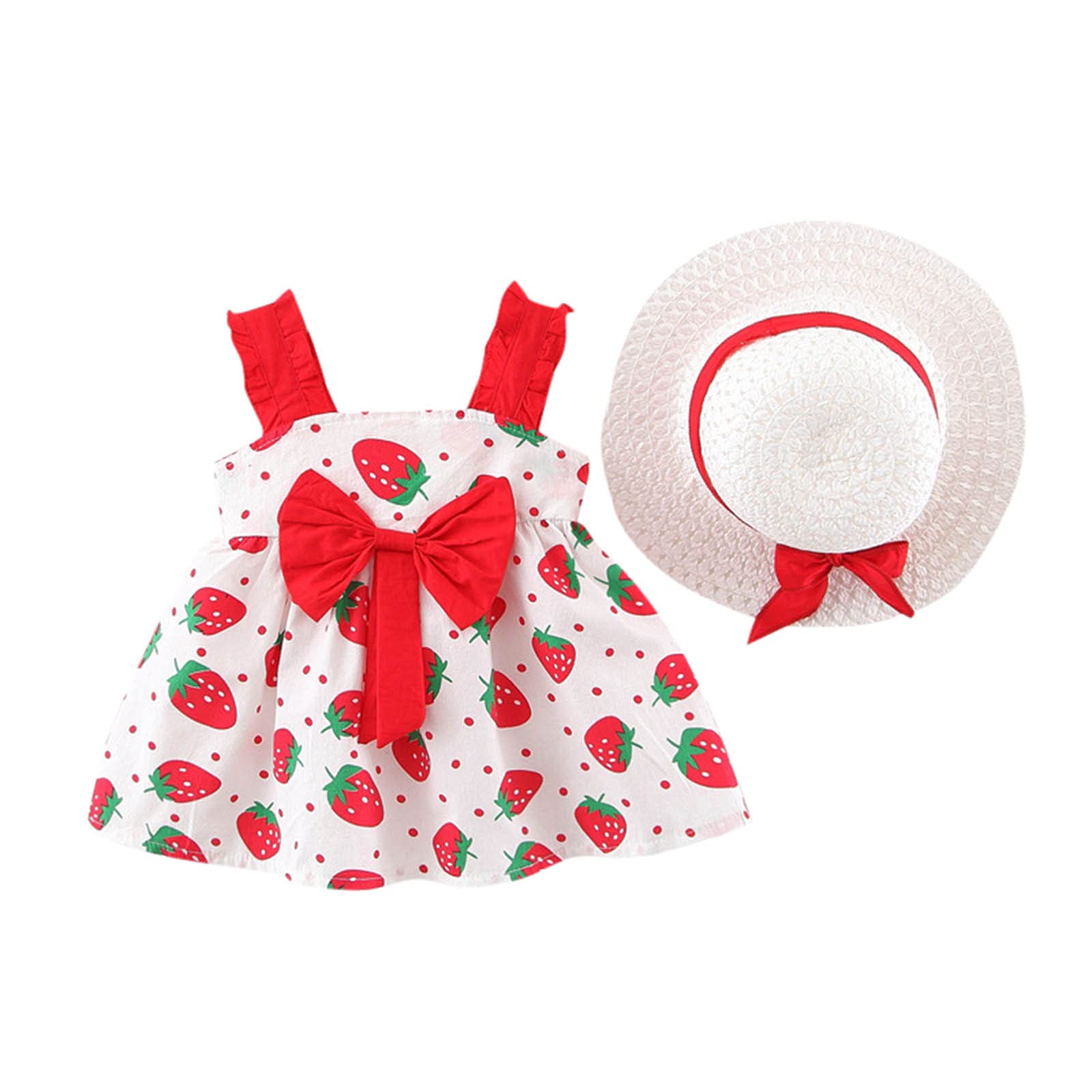 Dinosaur Shirts for Boys & Girls | Newborn Baby Outfit with Suspenders & Strawberry Print Princess Dress Hat | Cute Dino-Themed Clothing for Kids Birthday, Photo Shoots & Playdates