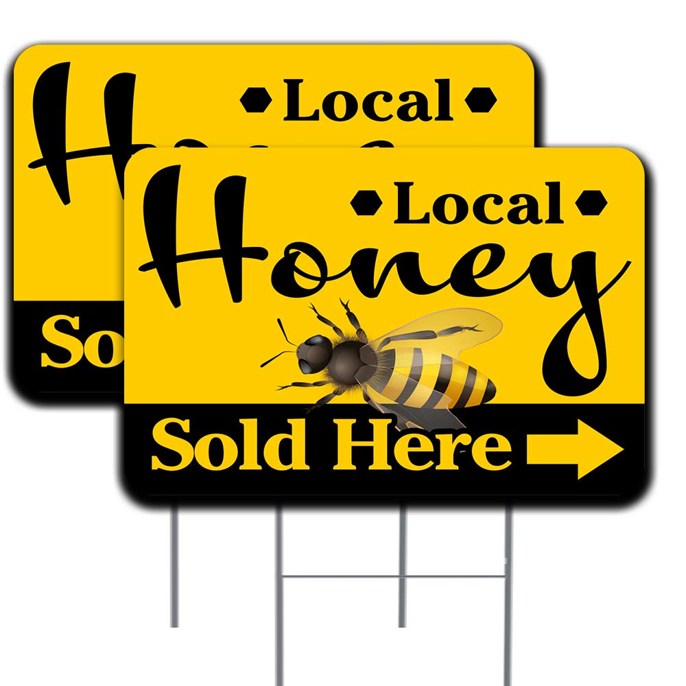 Local Honey Arrow Metal Stake Sign 2 Pack - 16x24 Inch Rustic Farmhouse Decor, Made in USA - Perfect for Garden, Yard, and Farmhouse Style Home Decor