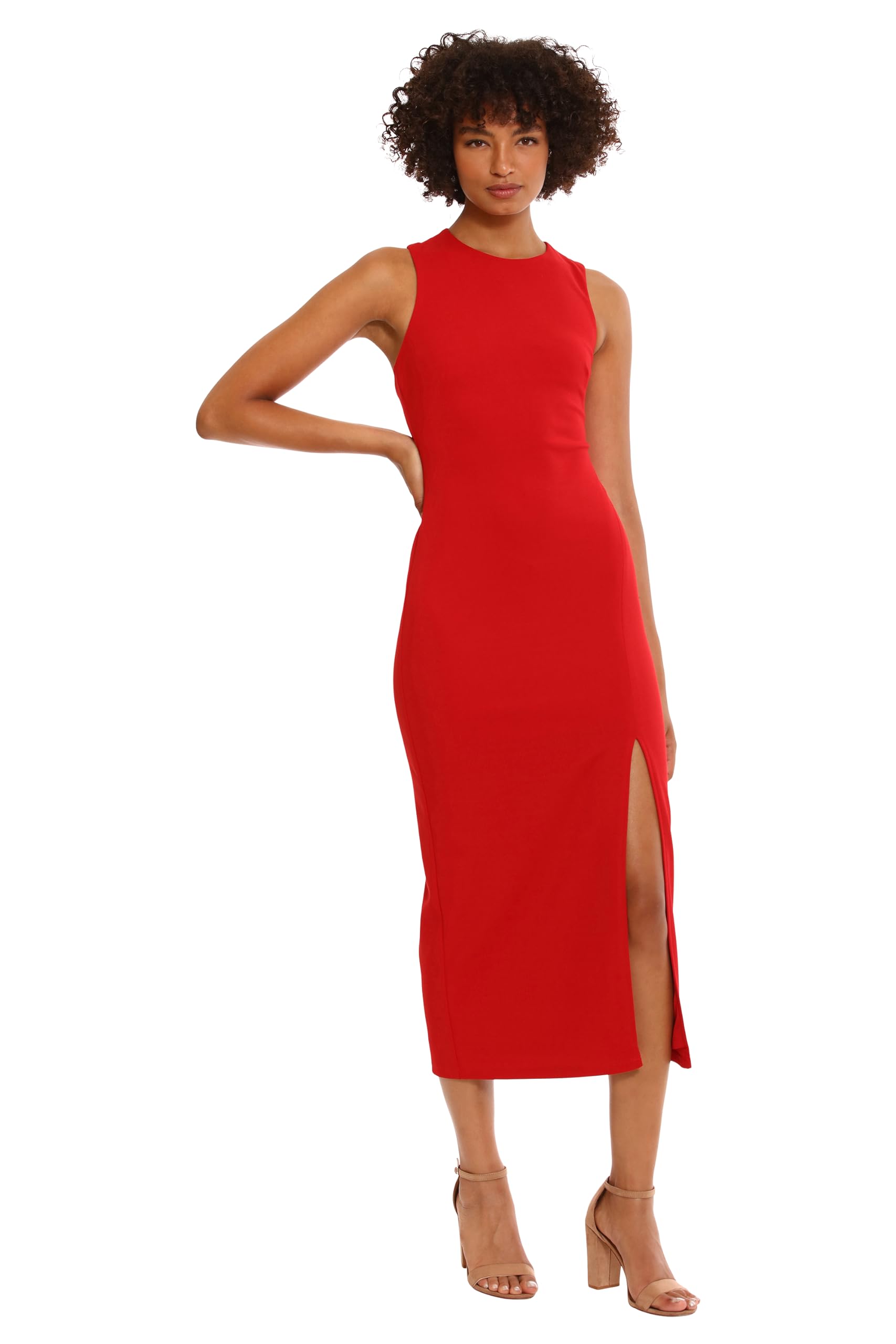 Donna Morgan Women's Elegant Crepe Dress with Asymmetric Back & High Slit - Formal Gowns for Weddings, Cocktail Parties & Date Nights