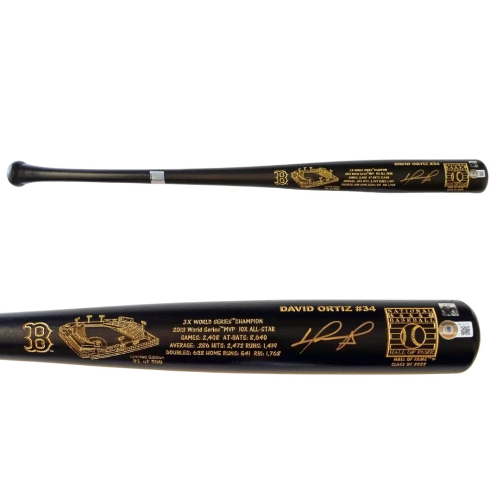 David Ortiz Autographed Baseball Bat - Official MLB Hall of Fame Maple Wood Bat with Beckett COA #D/500 - Perfect for Sports Memorabilia Collectors and Red Sox Fans Display