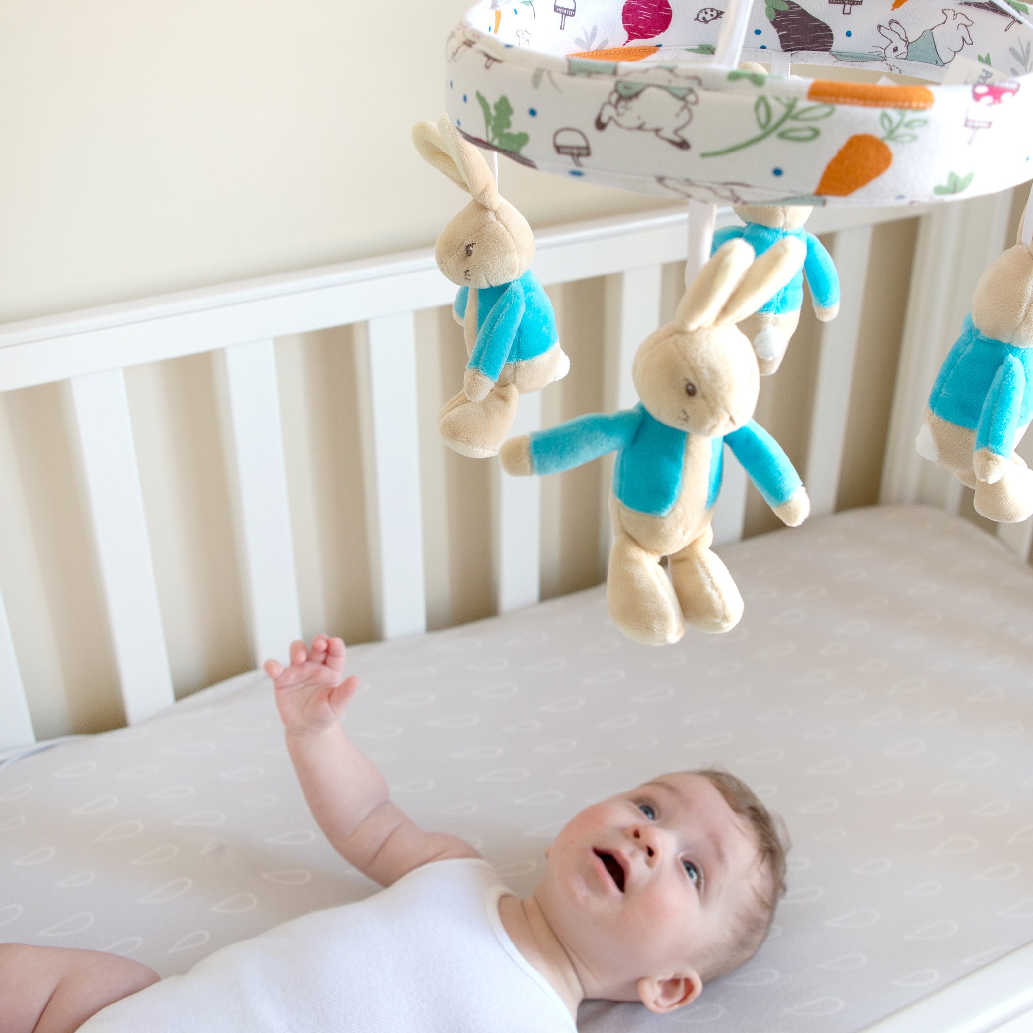 Peter Rabbit 'New Adventure' Musical Mobile - Blue Baby Crib Toy for Nursery Decor & Soothing Newborns to Sleep