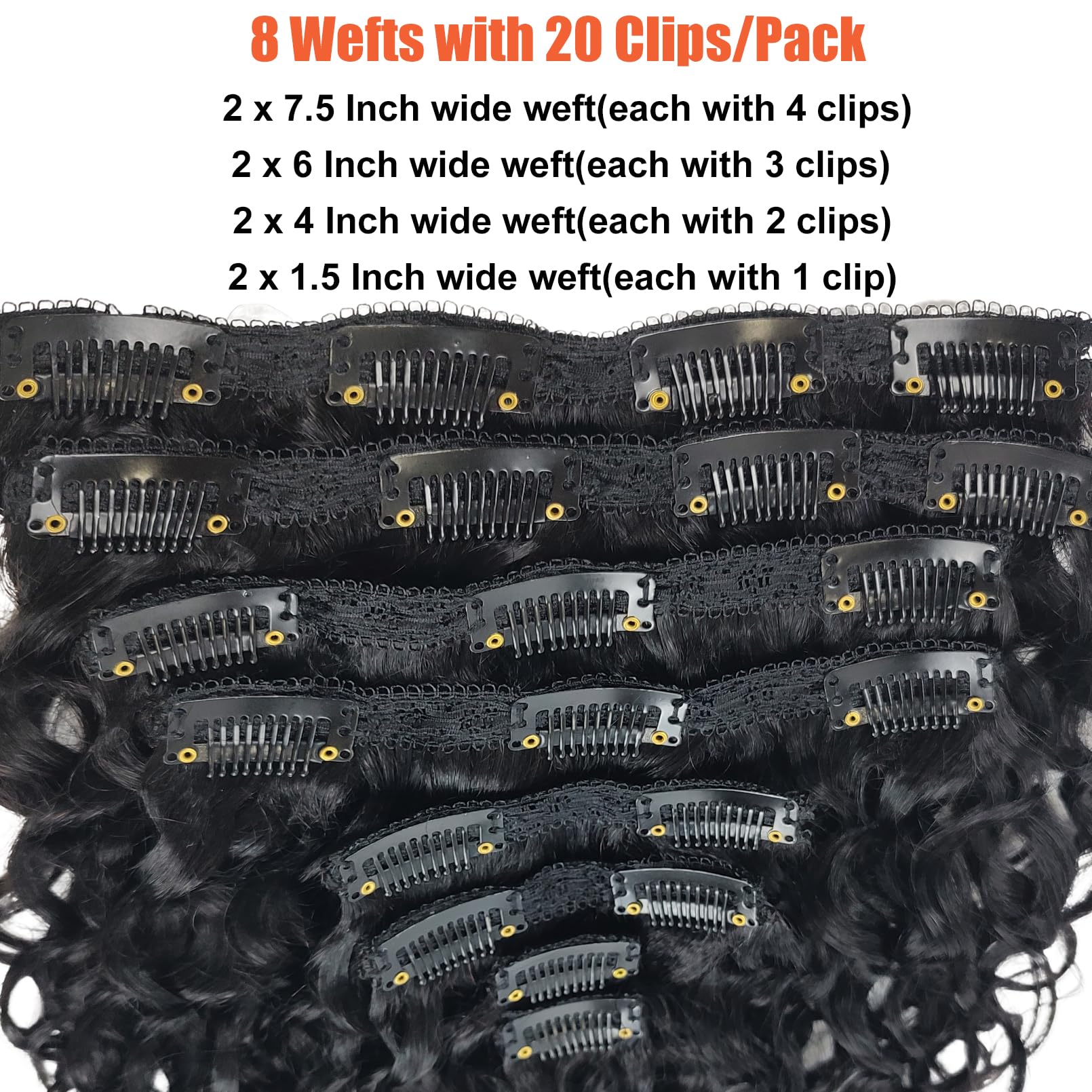 8Pcs 20Clips 120g Brazilian Virgin Remy Human Hair Extensions - Deep Curly Wavy Clip In Hair for Women, 16 Inches Natural Color | Perfect for Daily Styling, Parties & Special Occasions