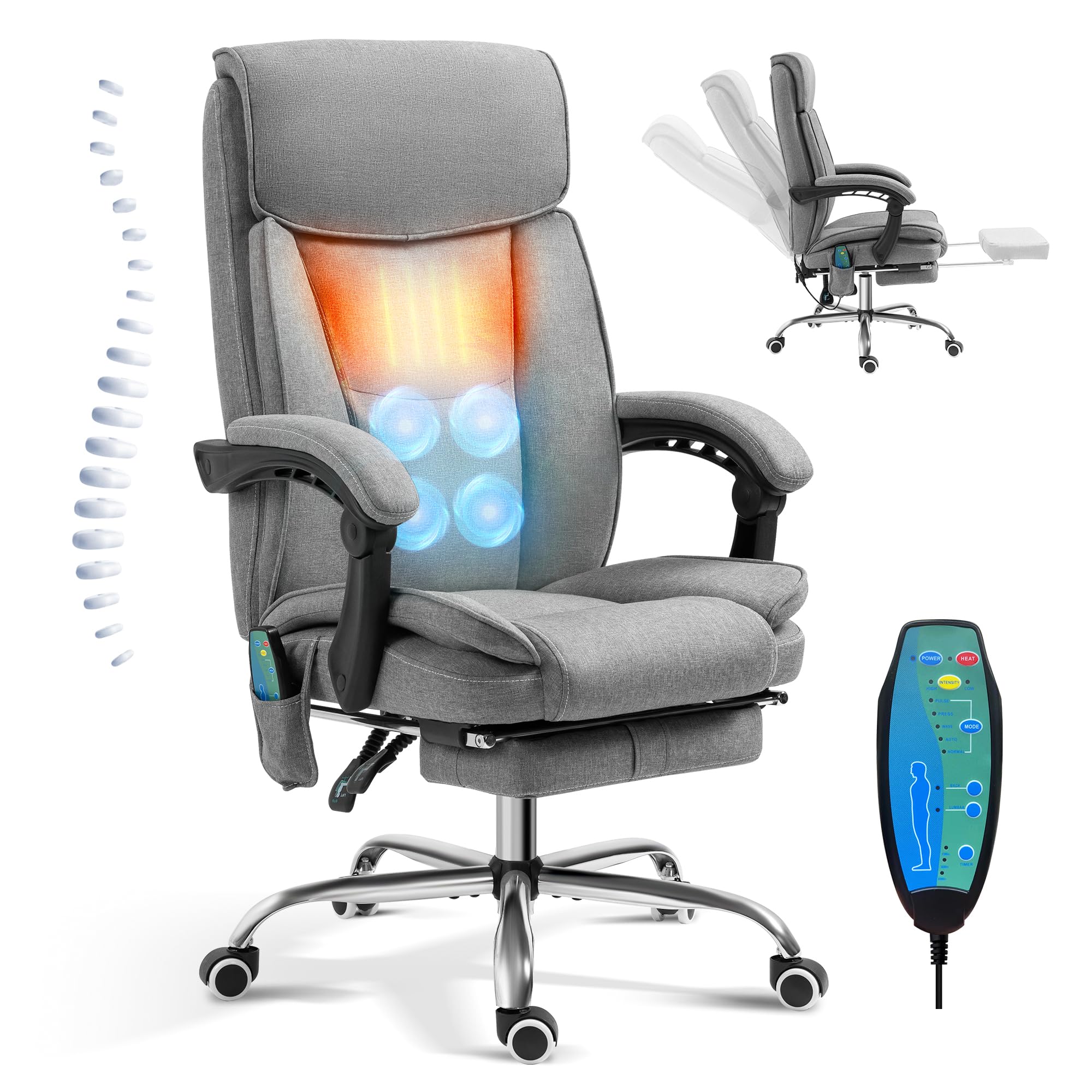 TonghuaS Ergonomic Reclining Massage Office Chair with Adjustable Footrest & Heating Function - High Back Executive Computer Chair with Breathable Mesh for Home, Study or Office - Perfect for Long Work Sessions, Gaming & Relaxation
