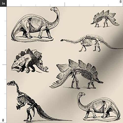 Premium Spoonflower Upholstery Velvet Fabric by The Yard - Black & Cream Animal Skeletons & Dino Stegosaurus Print for Nursery Decor, Home Upholstery, and Apparel | Perfect for DIY Projects, Kids' Rooms, and Fashion Design