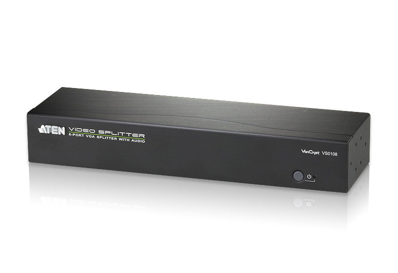 Aten VS0108 8 Port VGA Splitter with Audio Support - 400MHz Bandwidth, 1920x1440 Resolution, 65m Booster for Multi-Monitor Setup | Ideal for Offices, Classrooms & Home Theater Systems