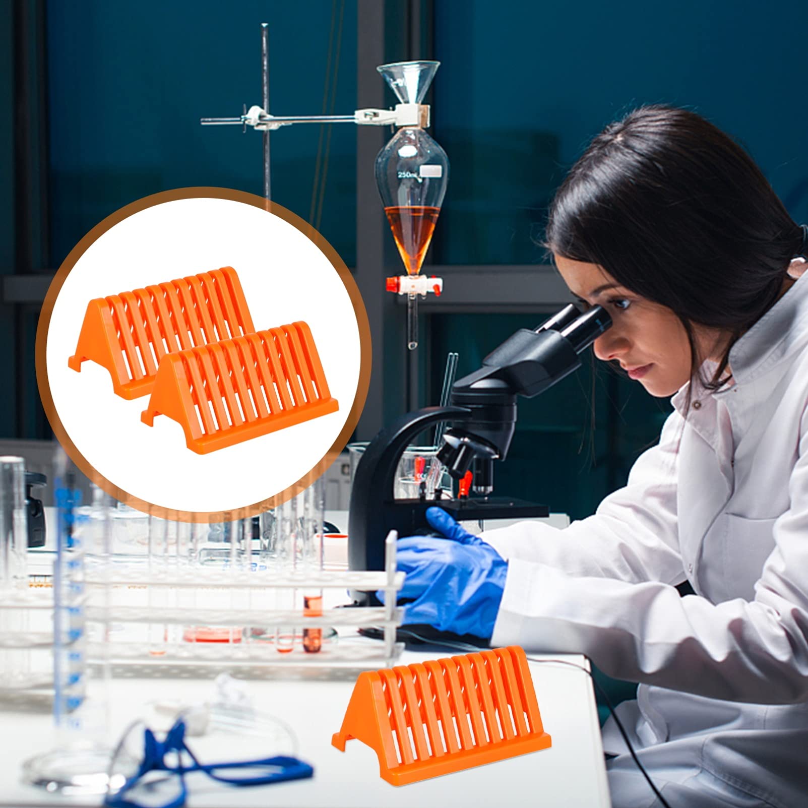 2-Pack Microscope Slide Holder - Biological Specimen Slides Rack for Lab Staining & Storage | Durable Orange Glass Plate Drain Shelf | Perfect for Biology Labs, Science Classrooms & Research Facilities