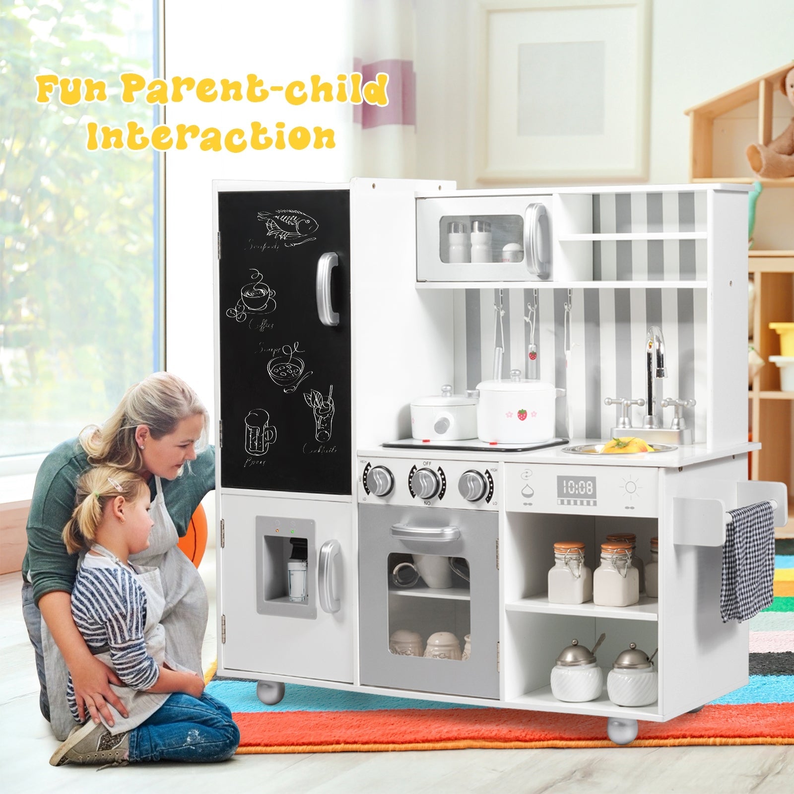 Wooden Pretend Play Kitchen Set for Kids with Realistic Cooking Sounds - Perfect for Imaginative Play & Early Learning at Home or Preschool