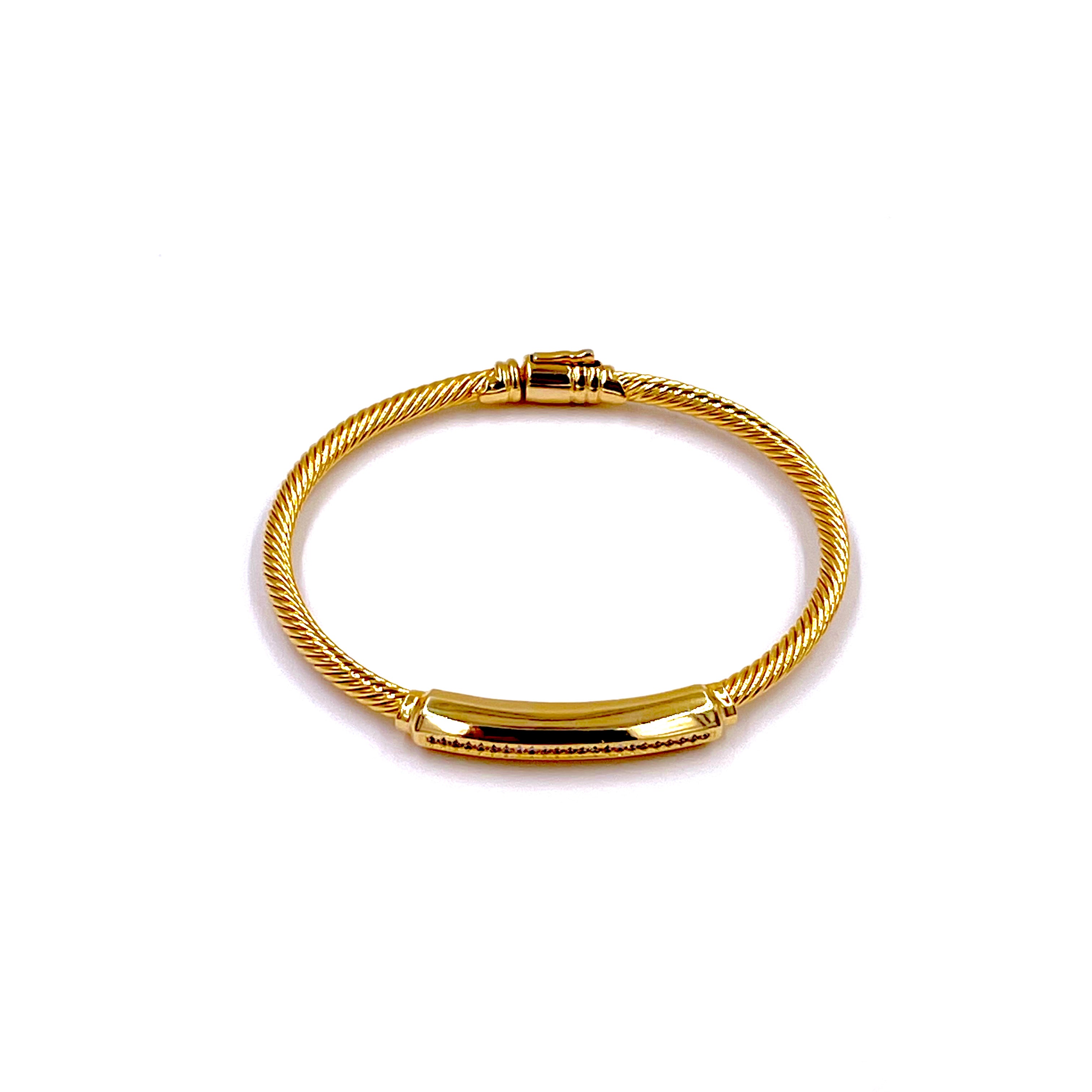 Ashley Gold Stainless Steel Gold Plated Cubic Zirconia ID Bangle Bracelet - Elegant Jewelry for Women, Perfect for Parties, Weddings & Special Occasions