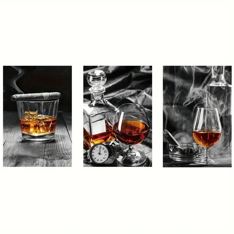 3-Piece Vintage Bottle and Glass Metal Wall Art Set - Ready to Hang Home Decor for Living Room, Bar, or Kitchen
