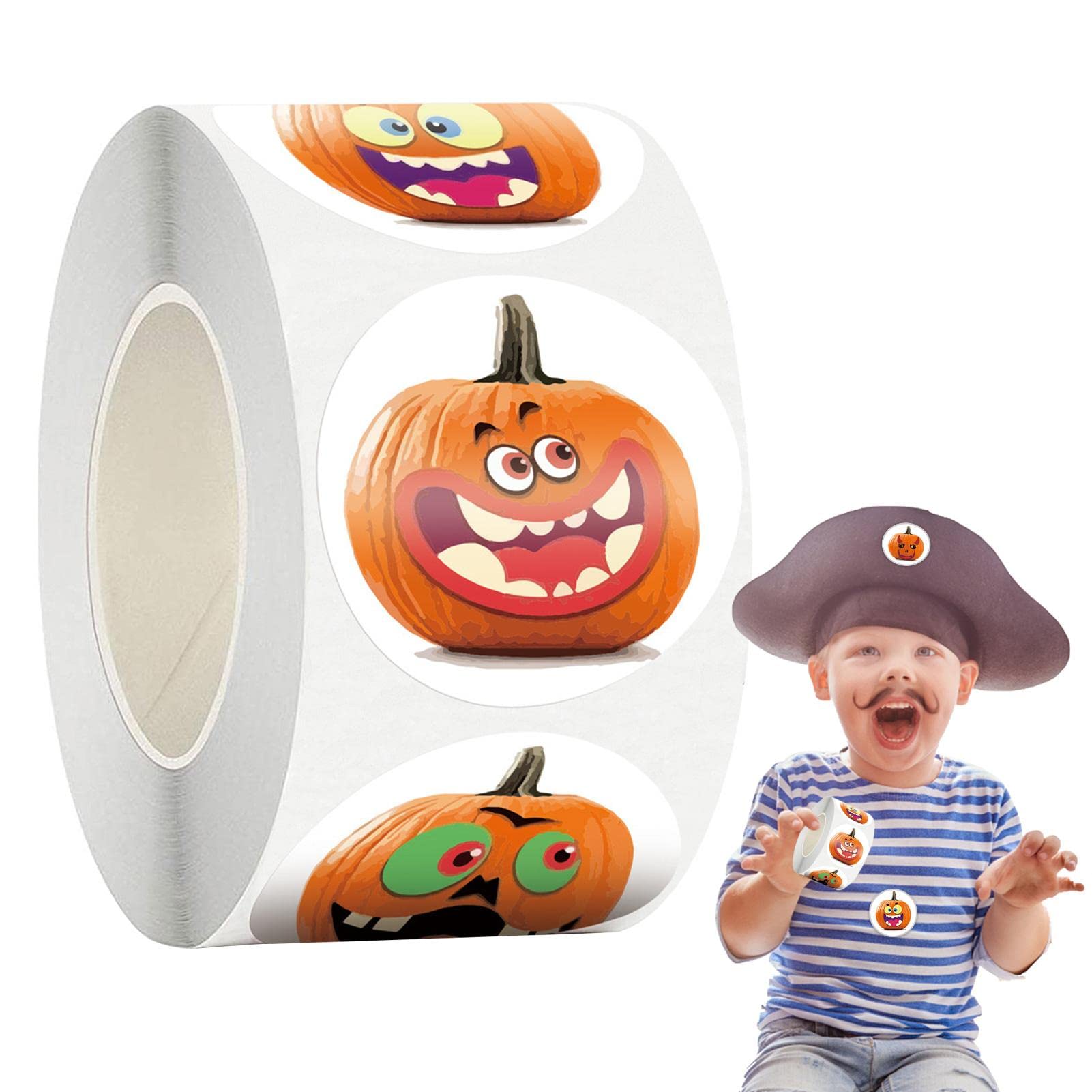 500 Halloween Stickers Roll - 8 Fun Pumpkin & Character Designs for Kids Trick or Treat, Party Favors & Classroom Decor - Waterproof DIY Decals for Notebooks, Scrapbooks & Halloween Party Supplies